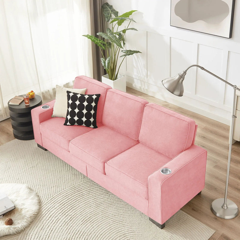 Modern Snowfleece Fabric 3 Seater Sofa With Cup Holder by HouseOfZazla