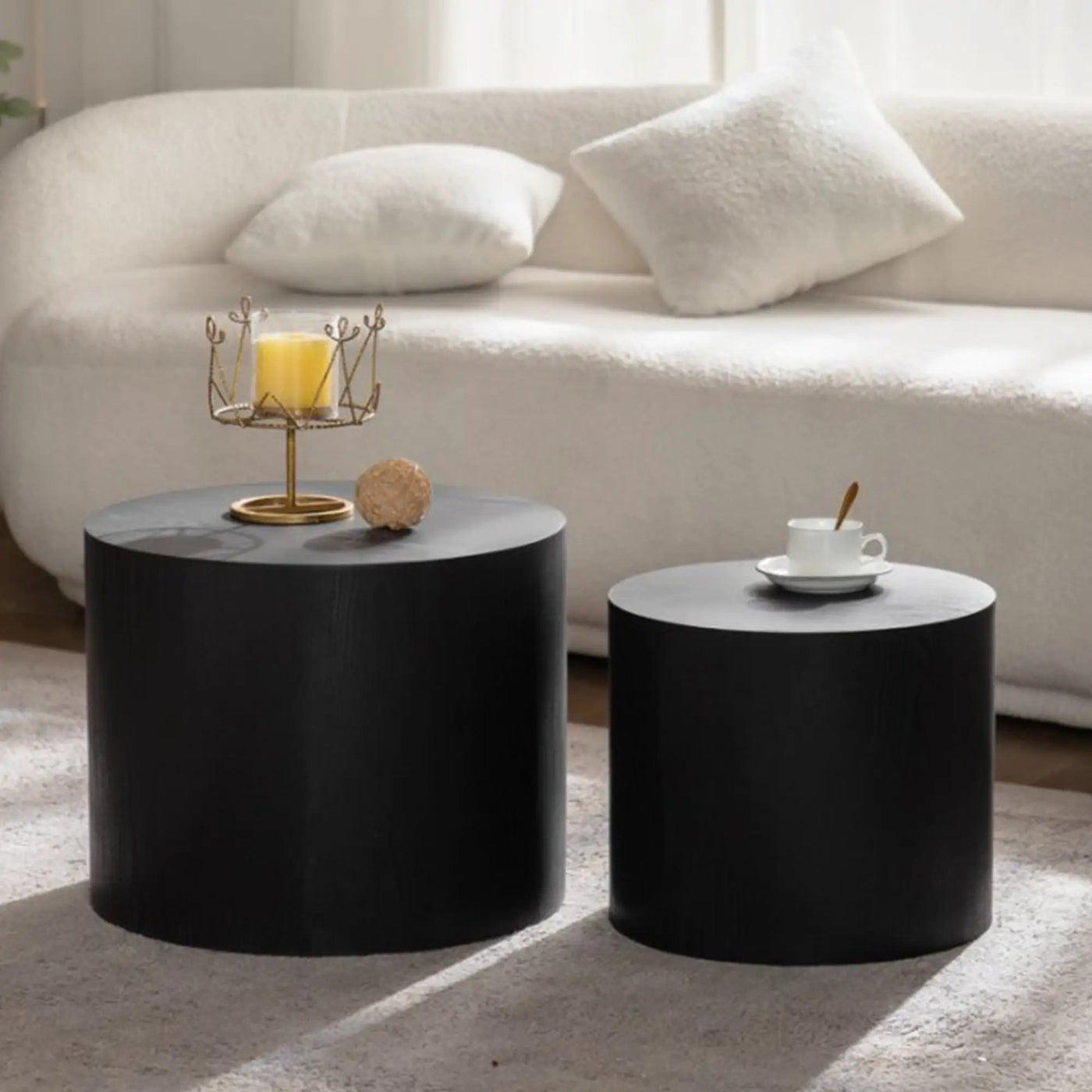 Nesting Coffee Table Set of 2 Round Wooden Tables by HouseOfZazla