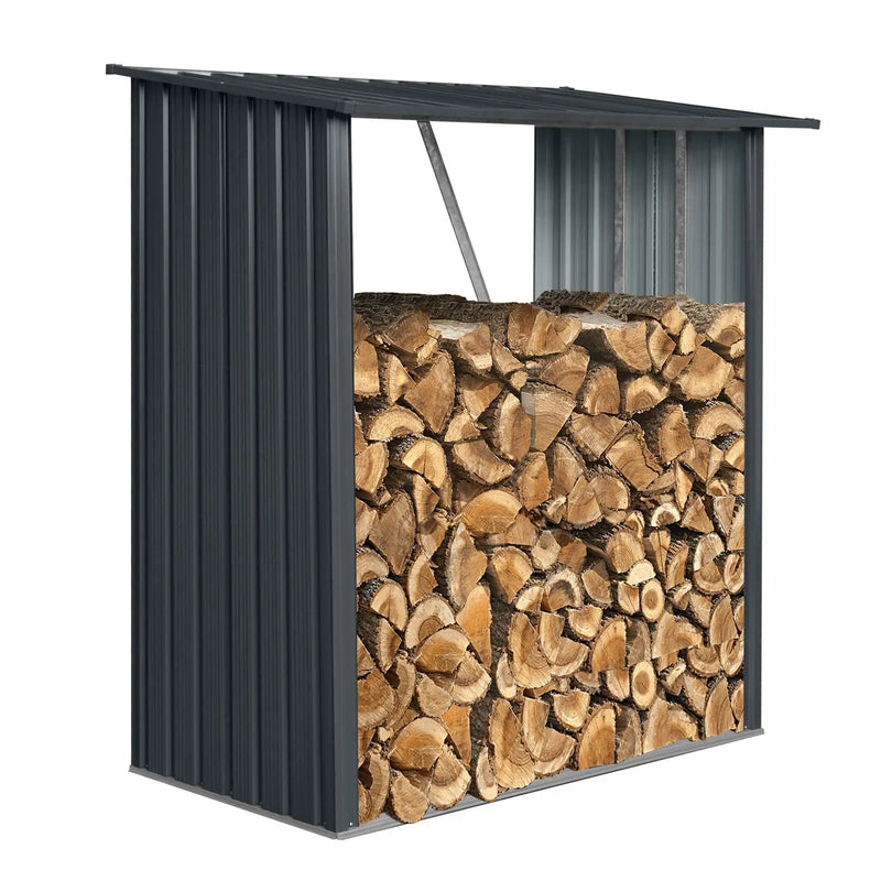 Outdoor Meta Firewood Rack, Open Wood Shed For Firewood, Pellet, Or Lumber Storage - Black by HouseOfZazla