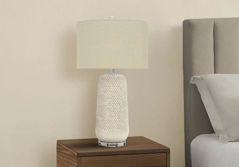 Contemporary Lighting Table Lamp in Cream Ceramic and Beige Fabric by HouseOfZazla