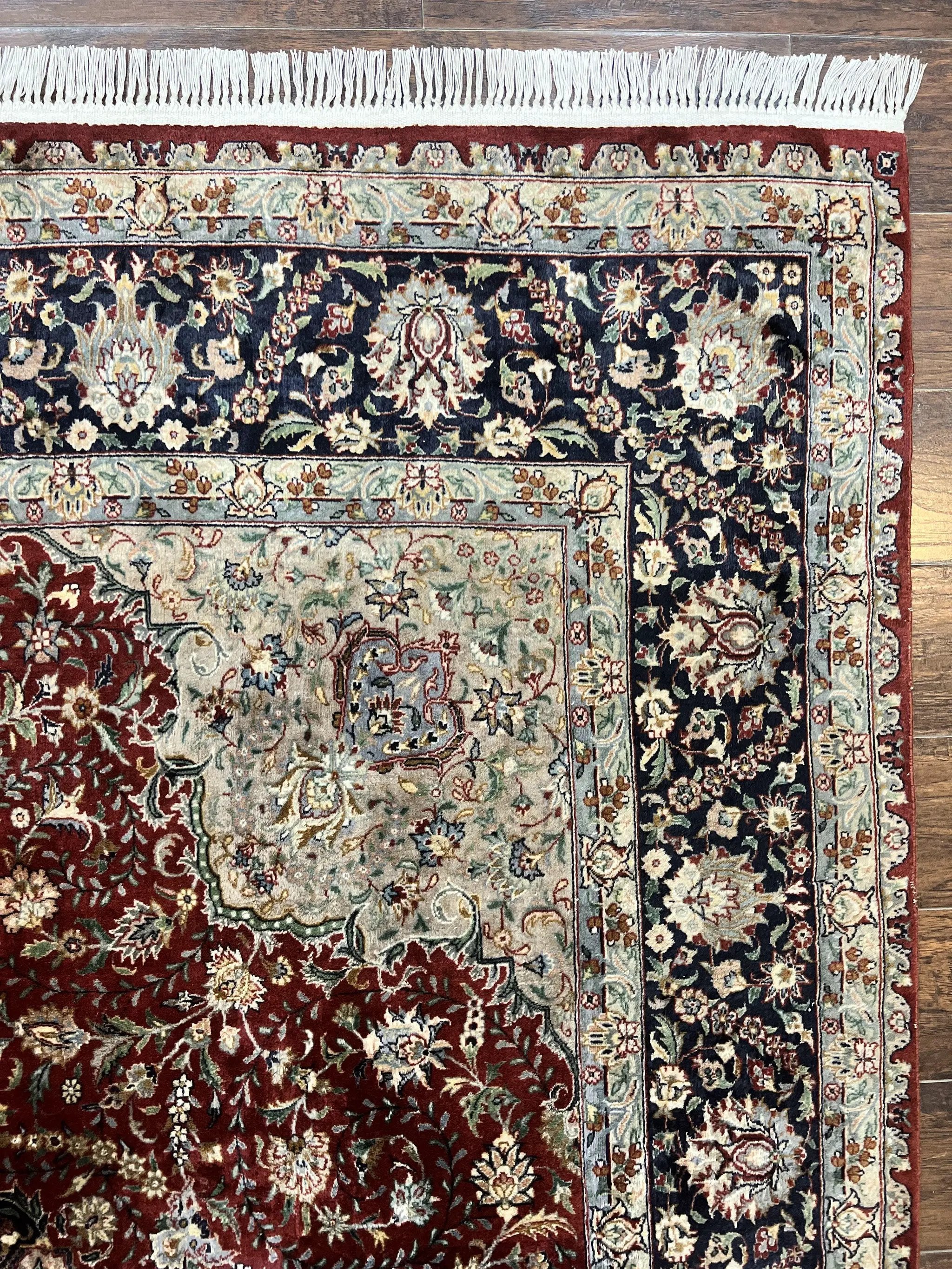 Pak Persian Rug 8x10, Wool Hand Knotted Vintage Carpet, Dark Red & Navy Blue, Dome Design Floral Medallion Rug, 8 x 10 Oriental Rug by Jewel Rugs