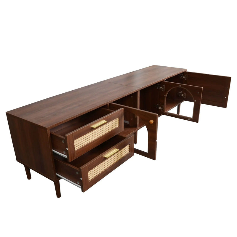 TV Stand With 3 Cabinets & 2 Drawers, LED Light Media Console For TVs Up To 80" - Dark Brown by HouseOfZazla