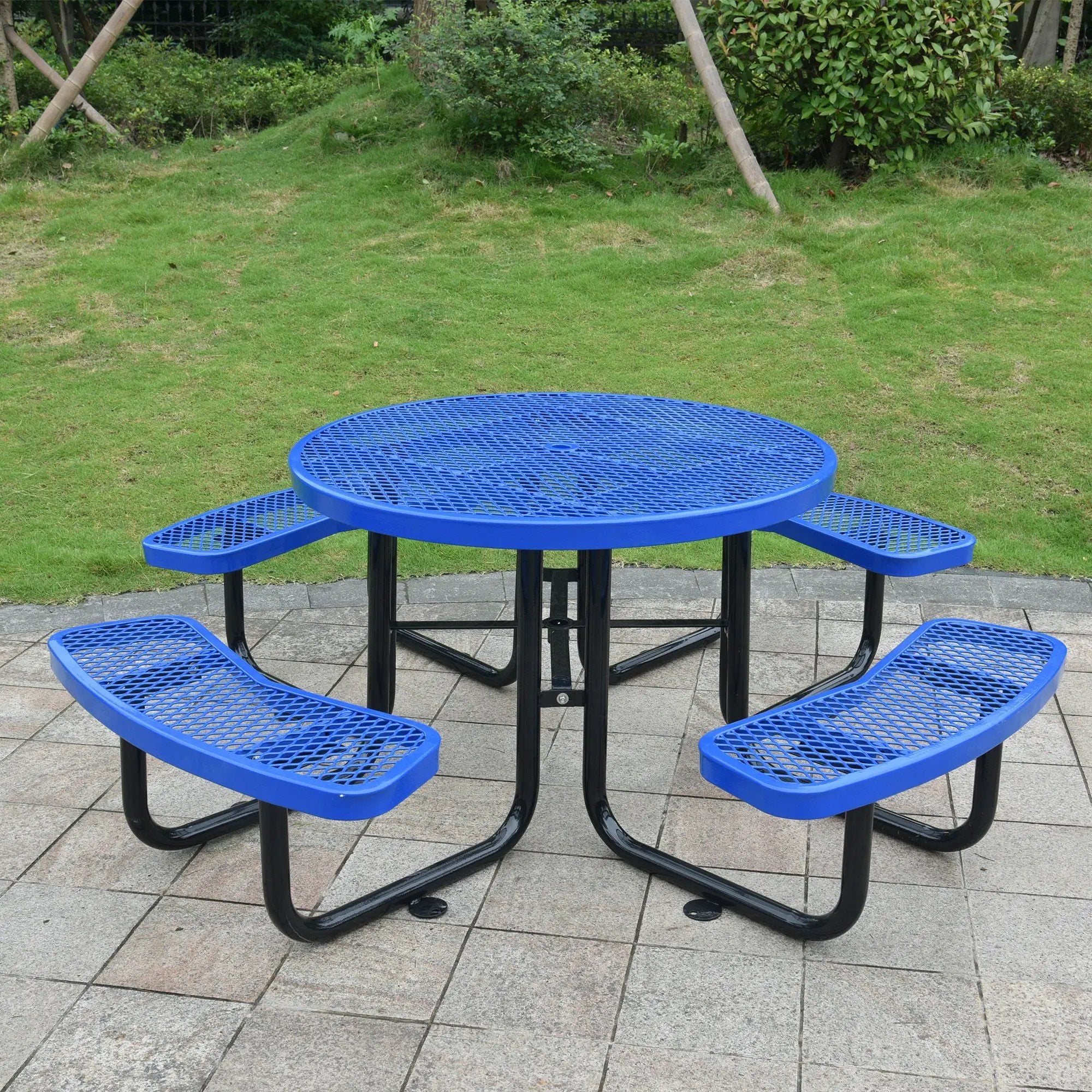 Round Outdoor Steel Picnic Table With Umbrella Pole by Unique Piece Furniture