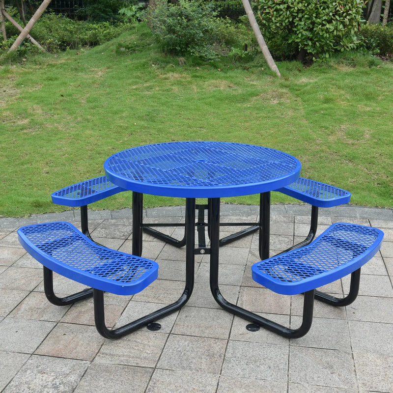 Round Outdoor Steel Picnic Table With Umbrella Pole by HouseOfZazla