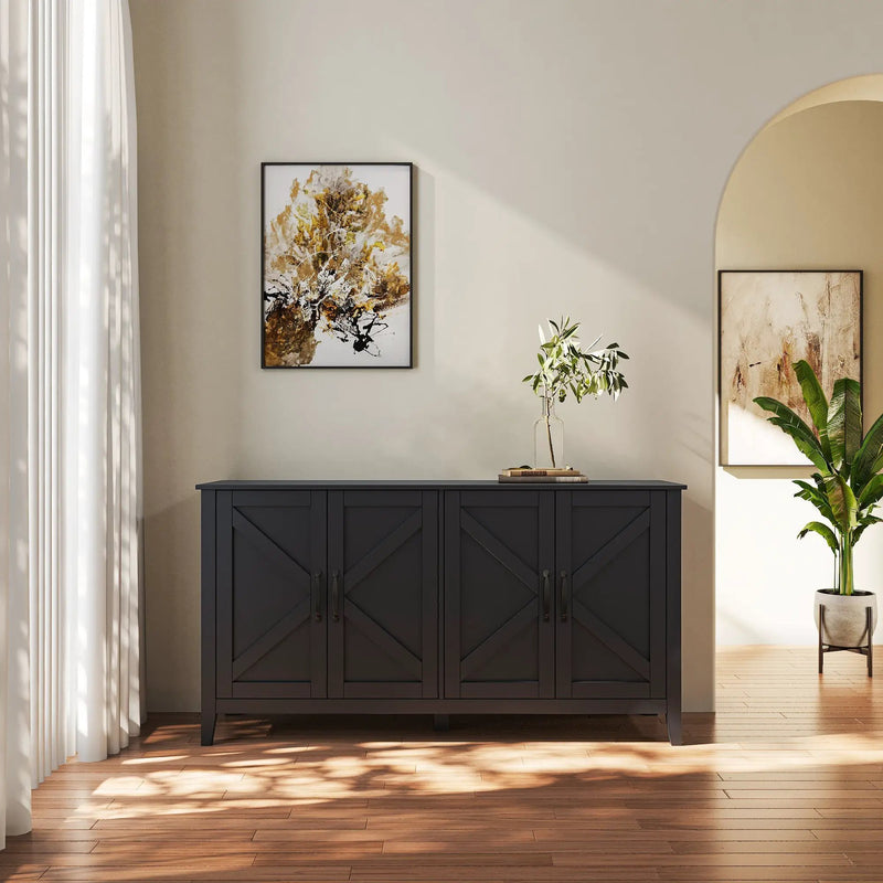 Cabinet With 4 Doors and 4 Open Shelves Freestanding Sideboard by HouseOfZazla