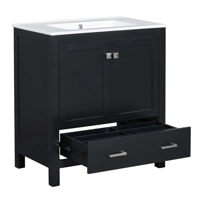 Bathroom Vanity With Single Sink, Combo Cabinet Undermount Sink, Bathroom Storage Cabinet With Two Doors And A Drawer, Soft Closing, Multifunctional Storage, Solid Wood Frame by HouseOfZazla