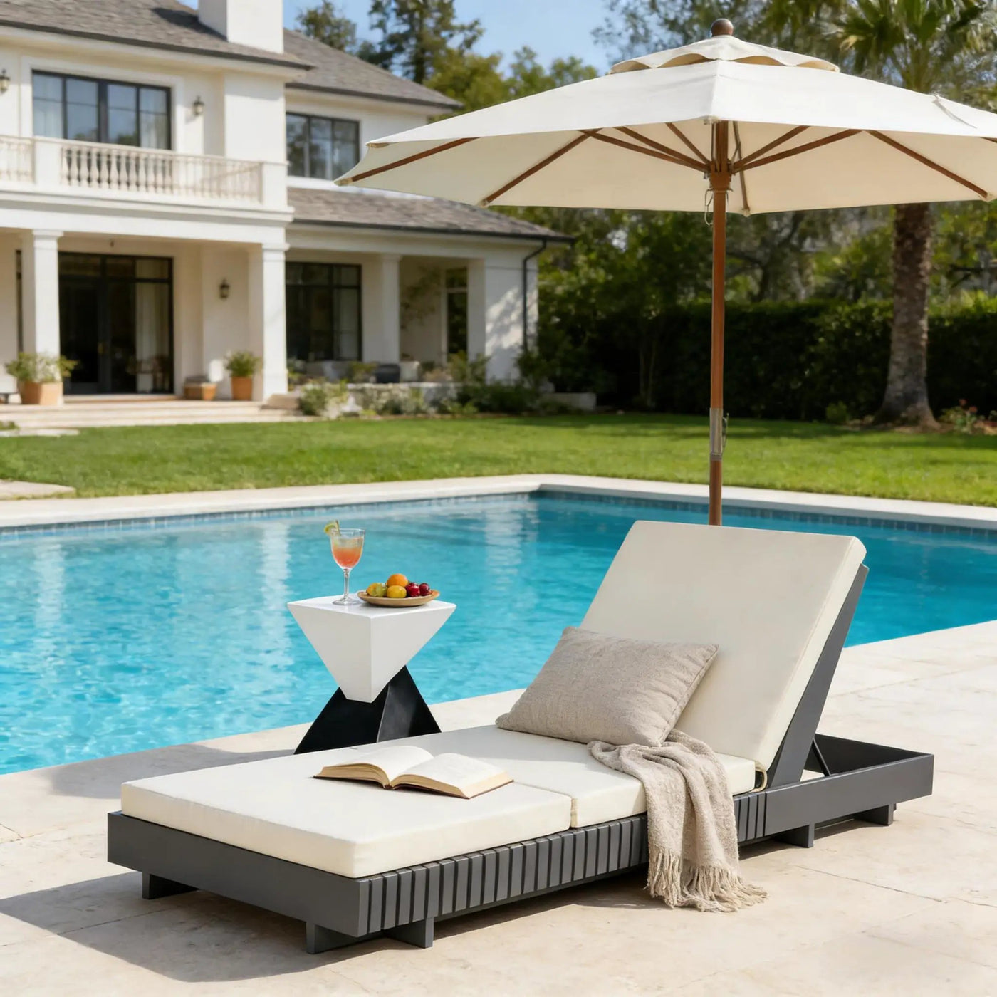 Dark Acacia Wood Chaise Lounge by HouseOfZazla