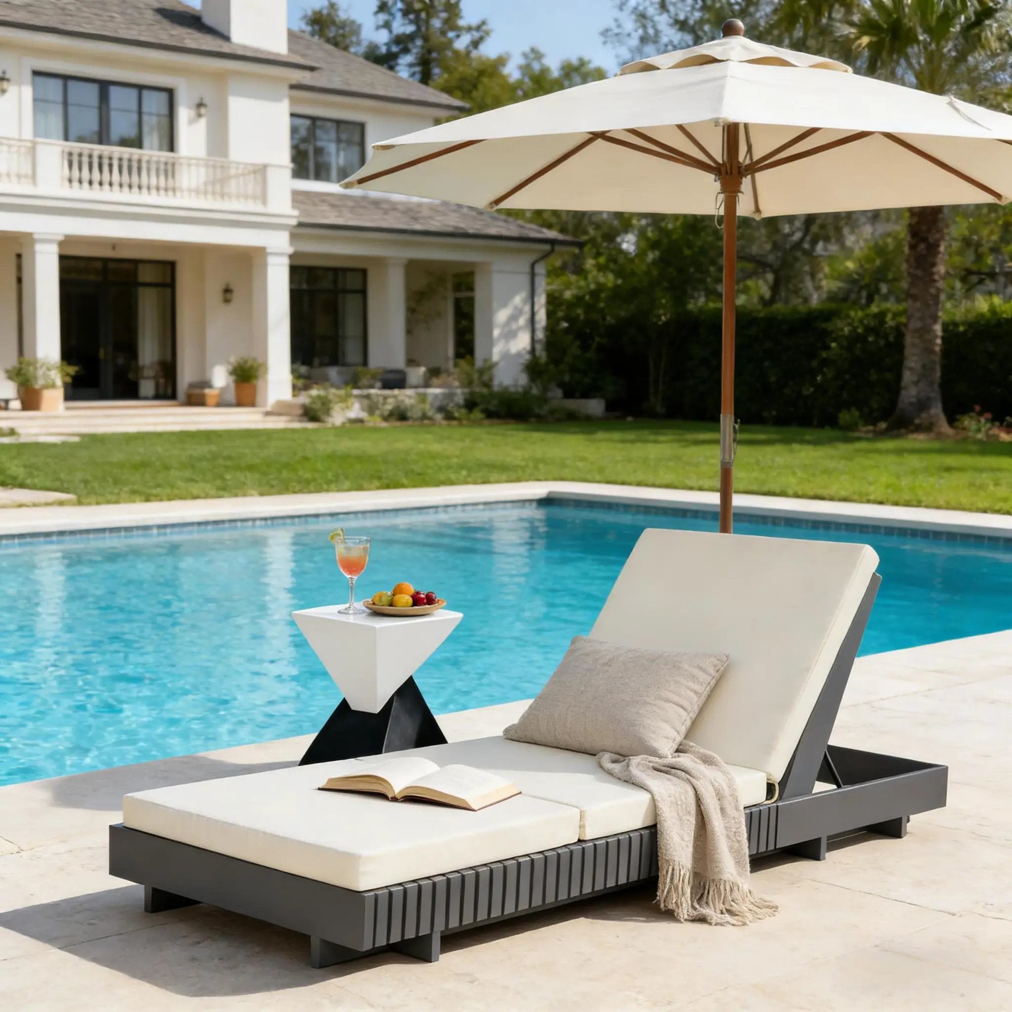 Dark Acacia Wood Chaise Lounge by HouseOfZazla