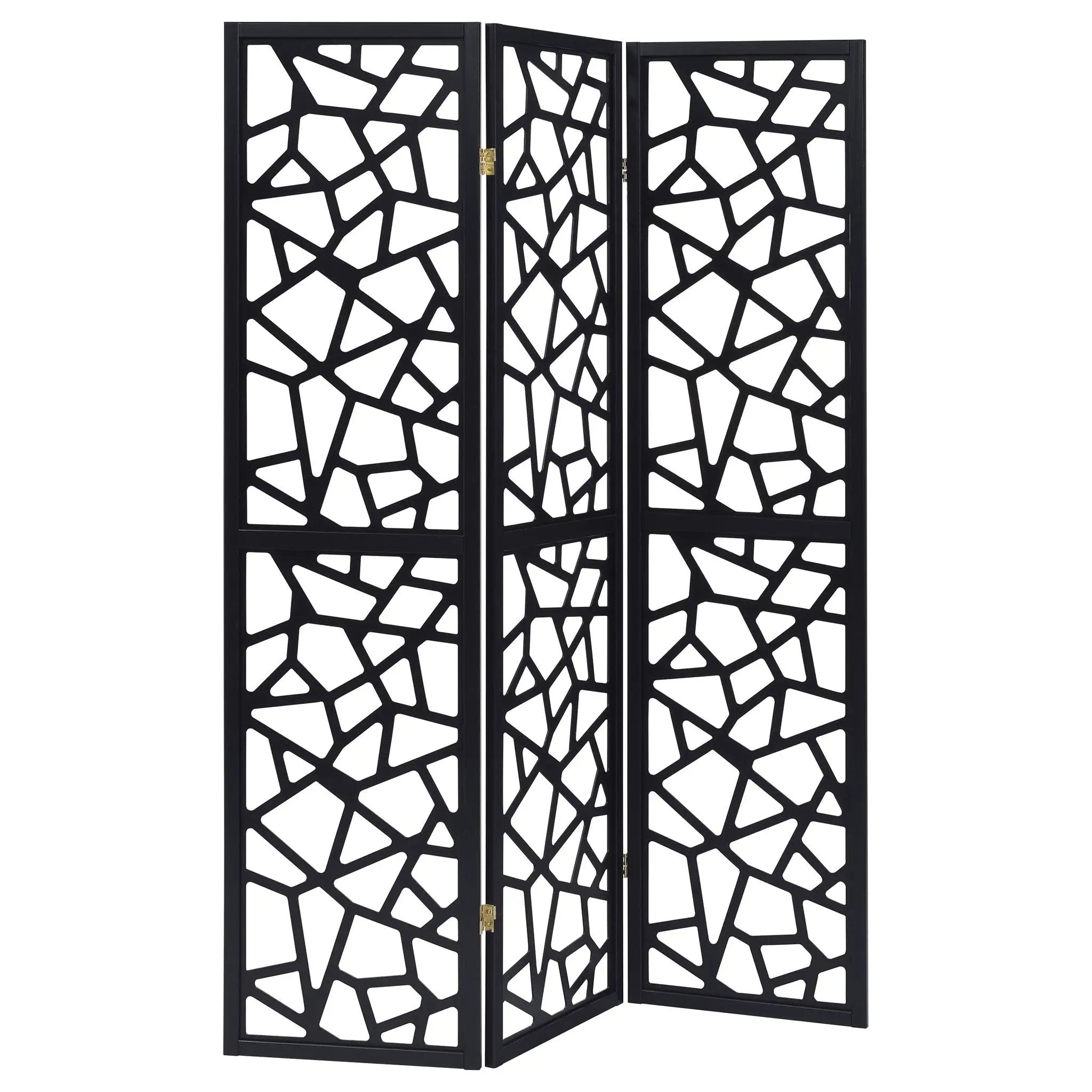 Nailan 3-Panel Room Divider Folding Screen Black Open Mosaic by Unique Piece Furniture