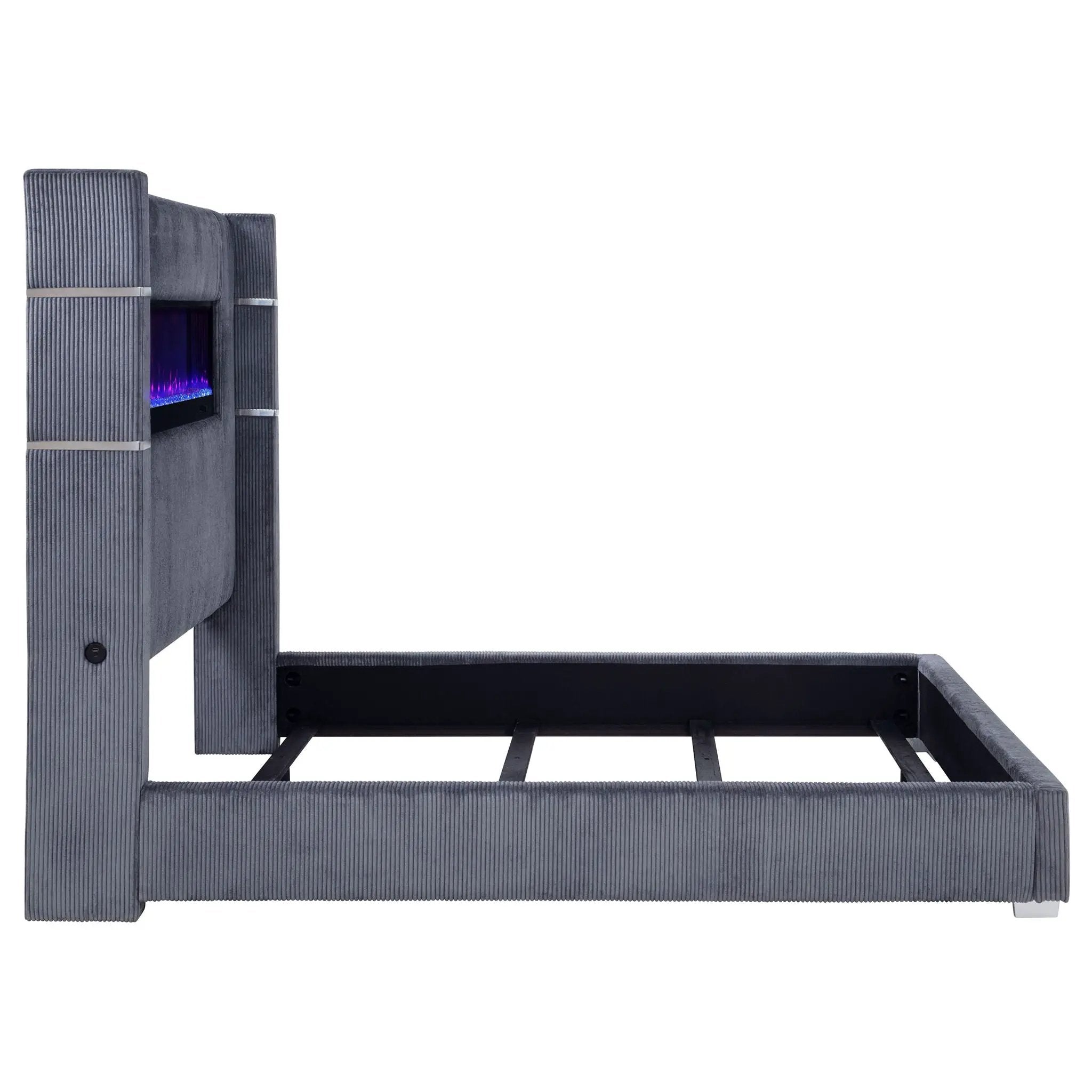 Tisdall Upholstered Cal King Flame Visualizer Bed Grey by Unique Piece Furniture