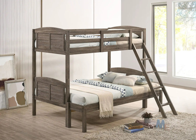 Flynn Wood Twin Over Full Bunk Bed with Mattress Weathered Brown by Unique Piece Furniture