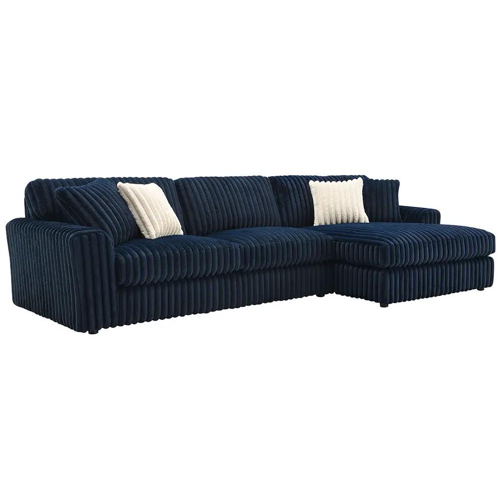 Breton - Sectional Sofa With 4 Pillows - Blue Corduroy by Unique Piece Furniture