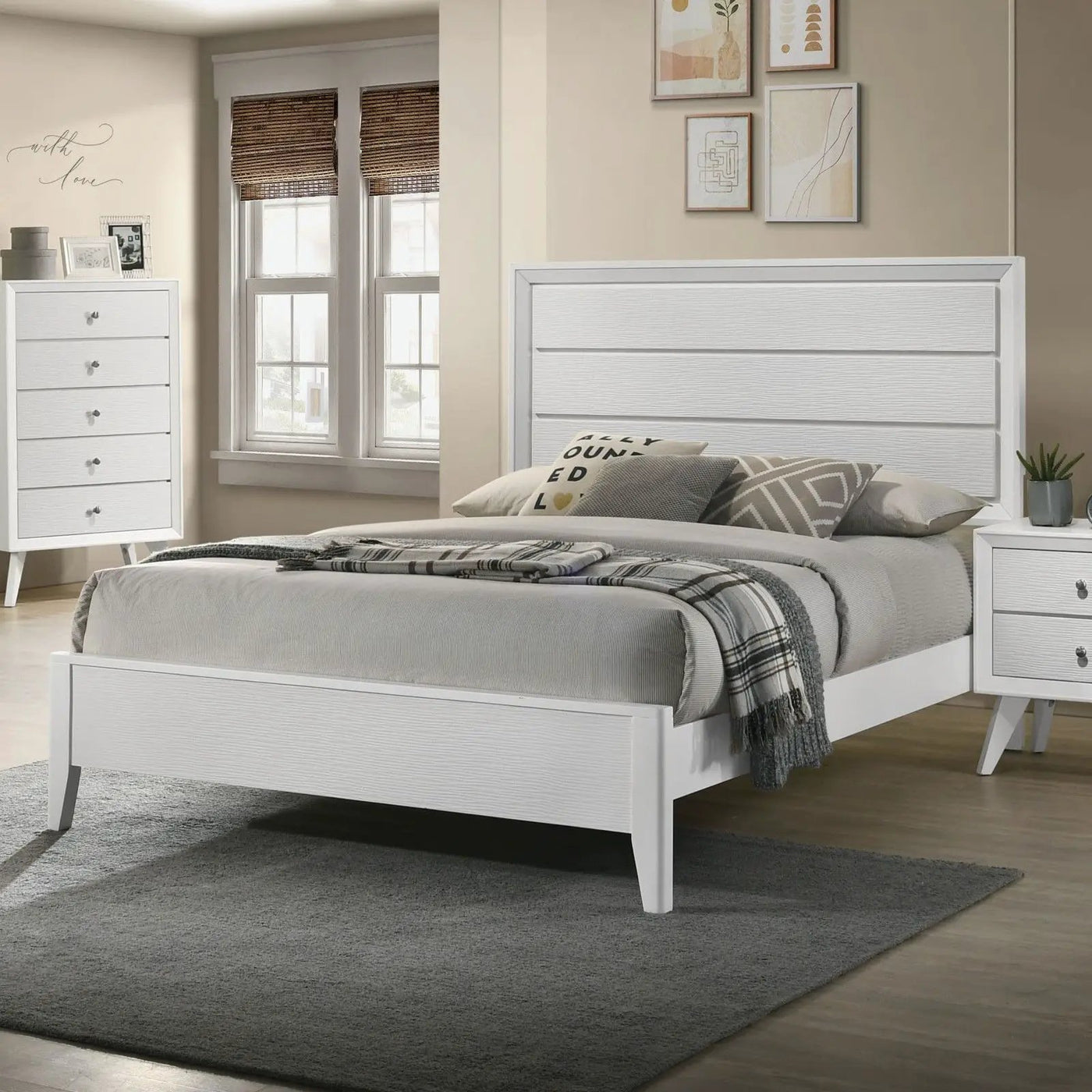 3 Piece Contemporary Bed Set With Wave Texture Panels And Angled Legs by Unique Piece Furniture