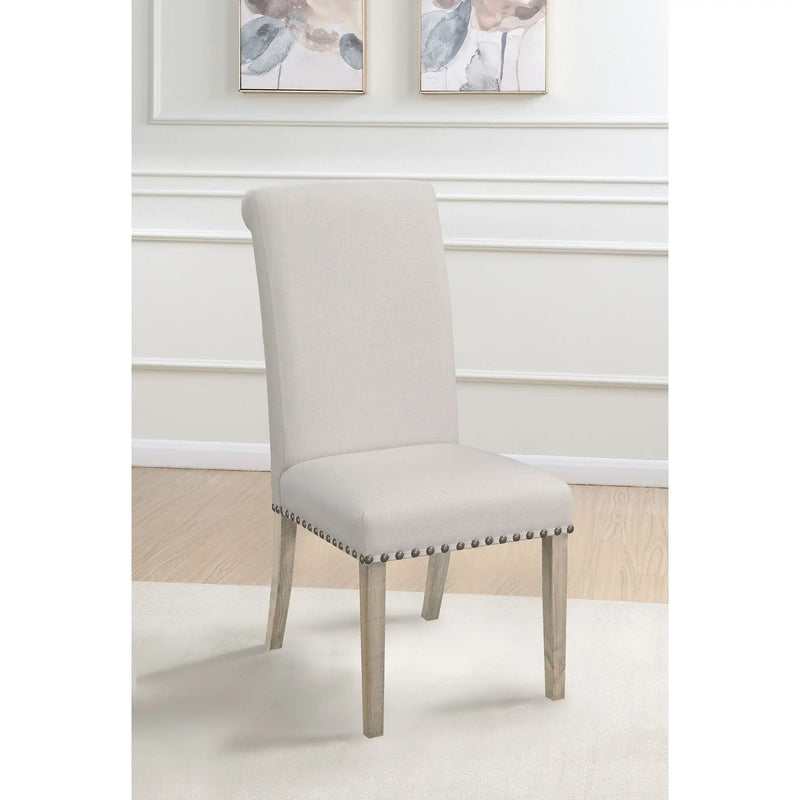 Upholstered Dining Chair With Rolled Edge Seat Back (Set of 2) - Beige