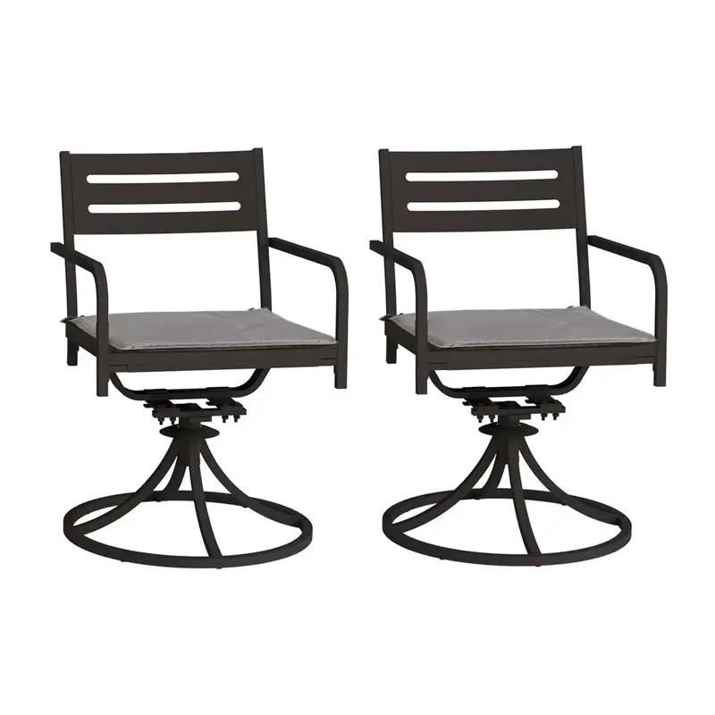 Set of 2 Powder-Coated Steel 360° Swivel Outdoor Dining Chairs with All-Weather Cushions by HouseOfZazla