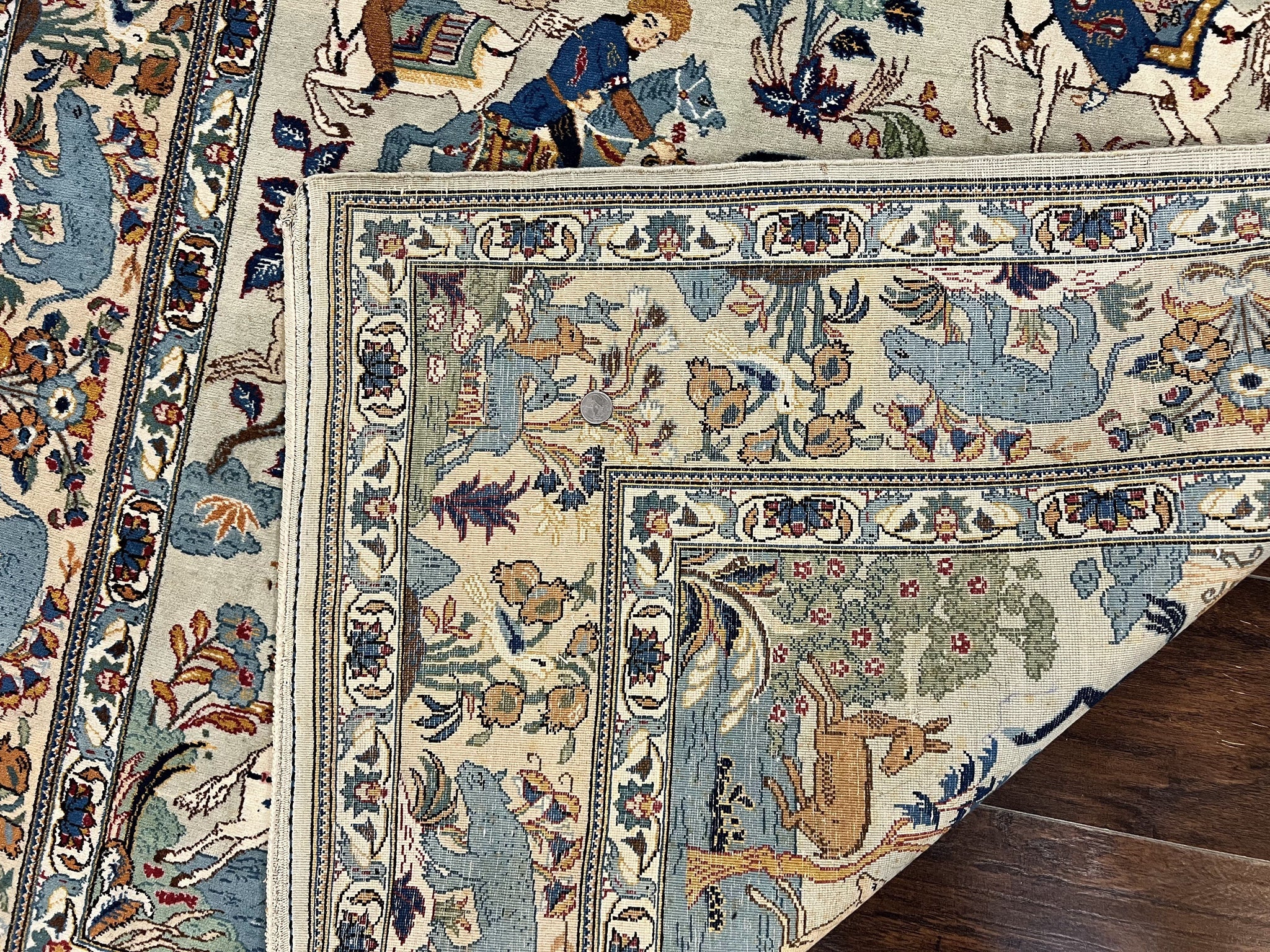 Persian Kashan Pictorial Rug 4.6 x 7, Hunting Scene, Signed by Masterweaver, Animal Pictorials, Rare, Handmade, Wool, Vintage, Very Fine by Jewel Rugs