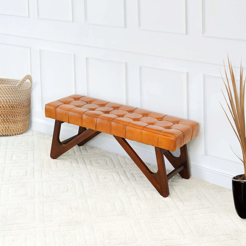 Mia - Bench With Buttons - Brown / Rustic by HouseOfZazla