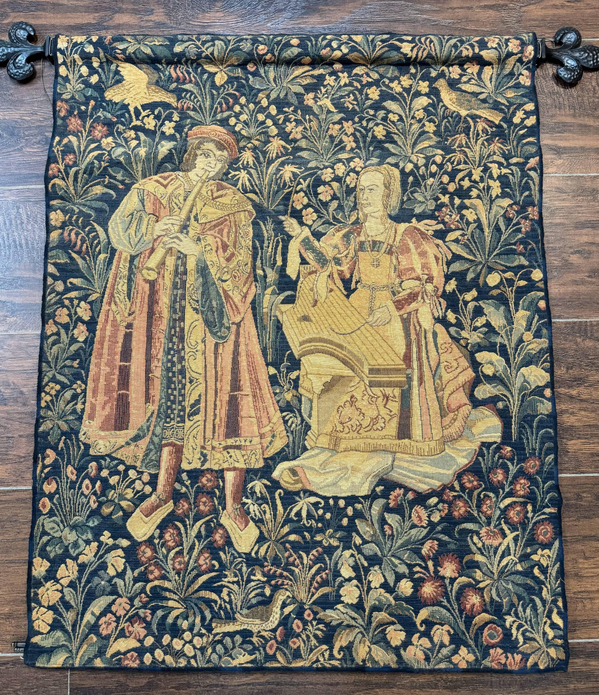 Vintage Belgium Tapestry 2x3 with Red, European Design, Flemish Tapestry by Jewel Rugs