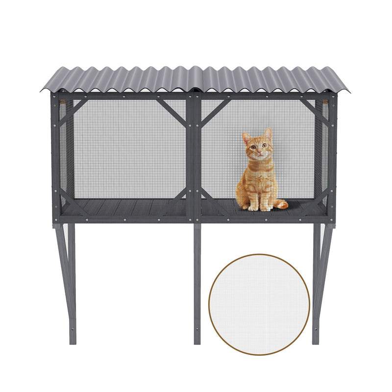 Premium Cat Window Box With Bug Proof Net For Large Indoor Cats Spruce Wood & Polyester - Antique Gray by HouseOfZazla