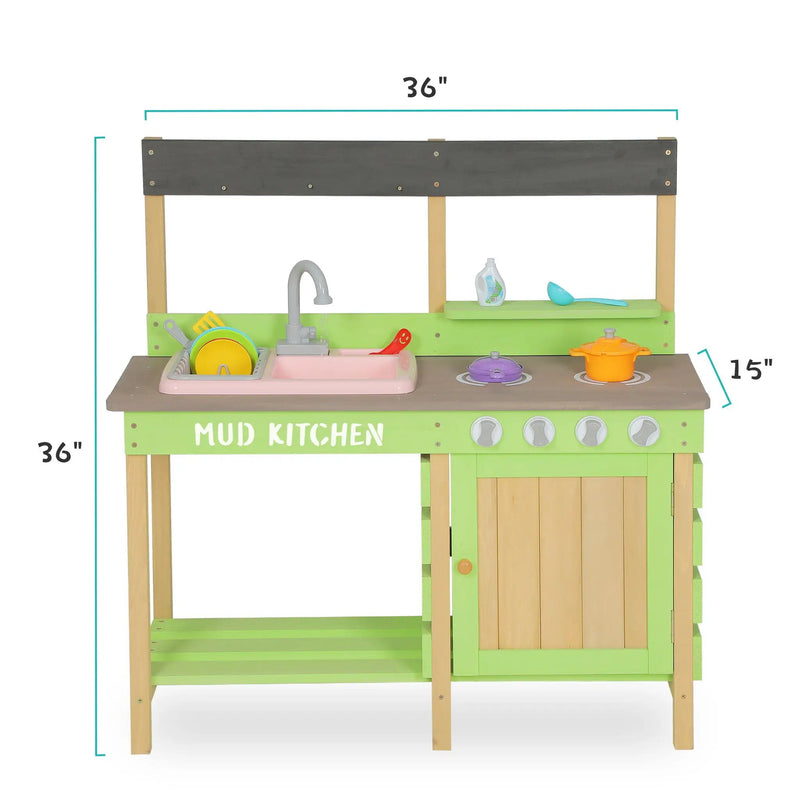 Kids Play Kitchen With Mud Kitchen Set & Water Play Toys For Outdoor Use - Green by HouseOfZazla