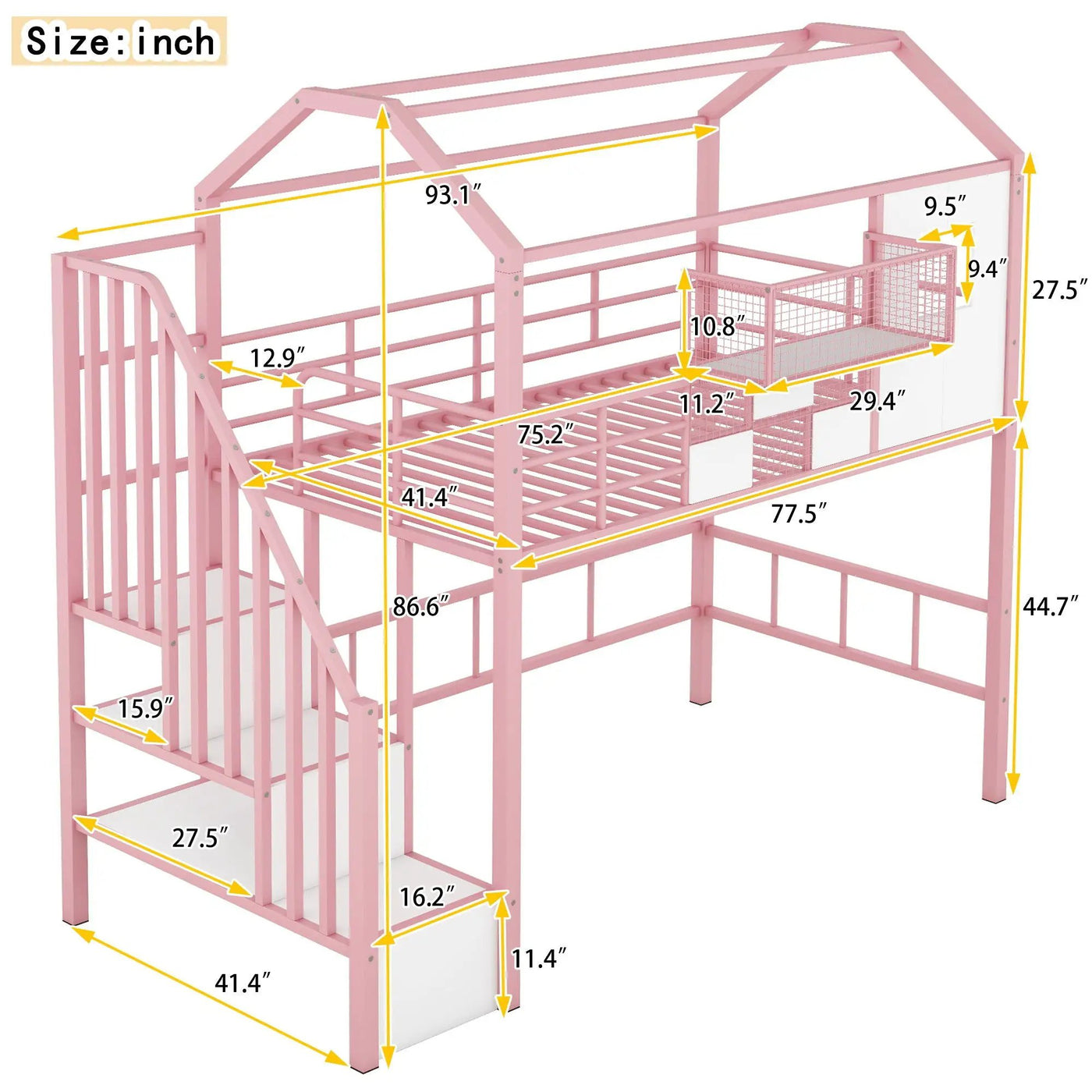 Metal Loft Bed With Roof Design And Storage Box With Guardrails And Integrated Ladder by HouseOfZazla