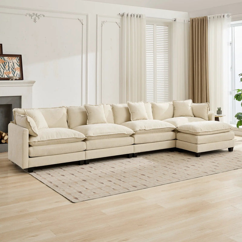 Cloud 4 Seats Sofa (Ottoman is not included) with Chenille Fabric in Beige by BLAKHOM