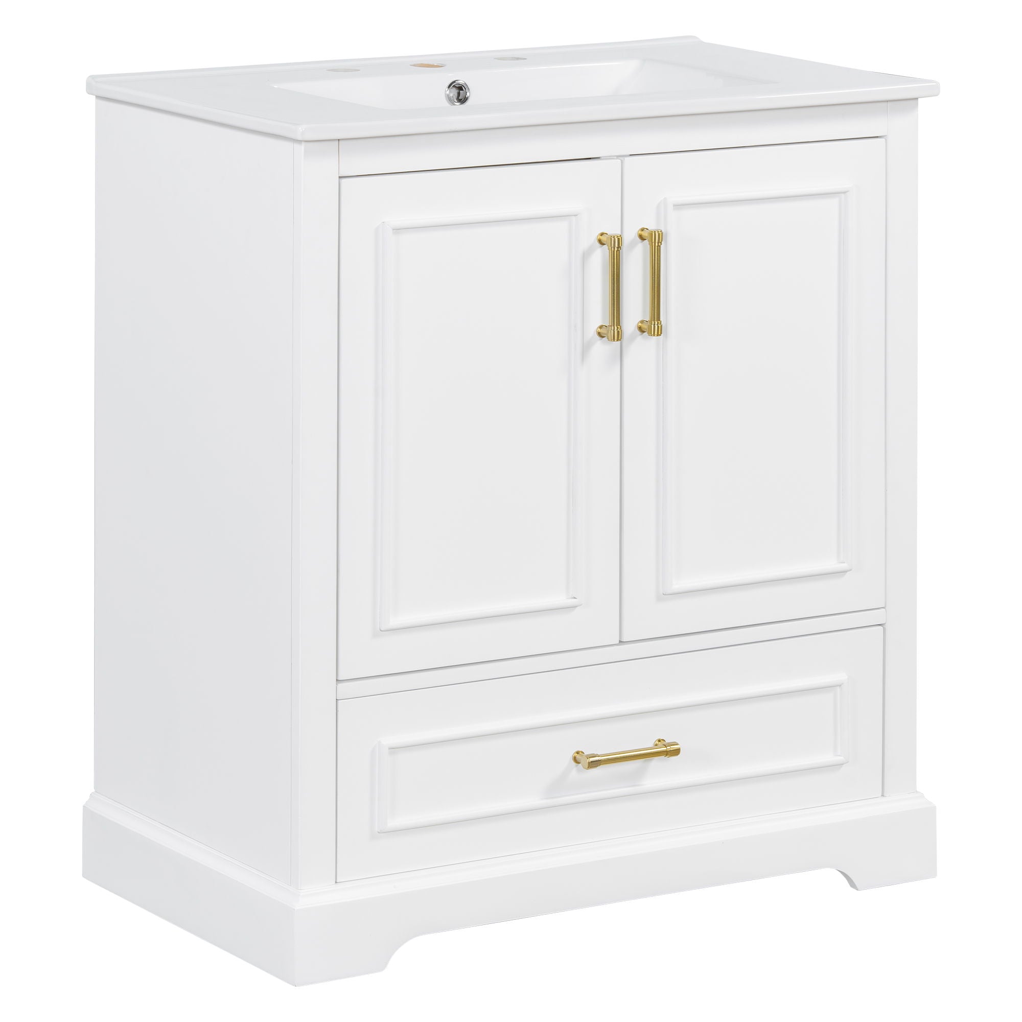 Bathroom Vanity With Sink, 1 Divided Drawer And 2 Soft Close Doors With Double Shelf