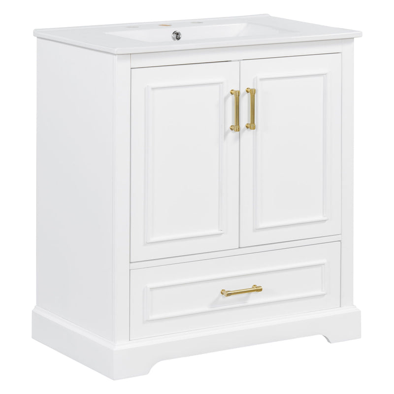 Bathroom Vanity With Sink, 1 Divided Drawer And 2 Soft Close Doors With Double Shelf