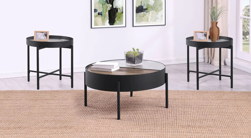 Ozella 3-piece Round Coffee and End Table Set Sandy Black by Unique Piece Furniture
