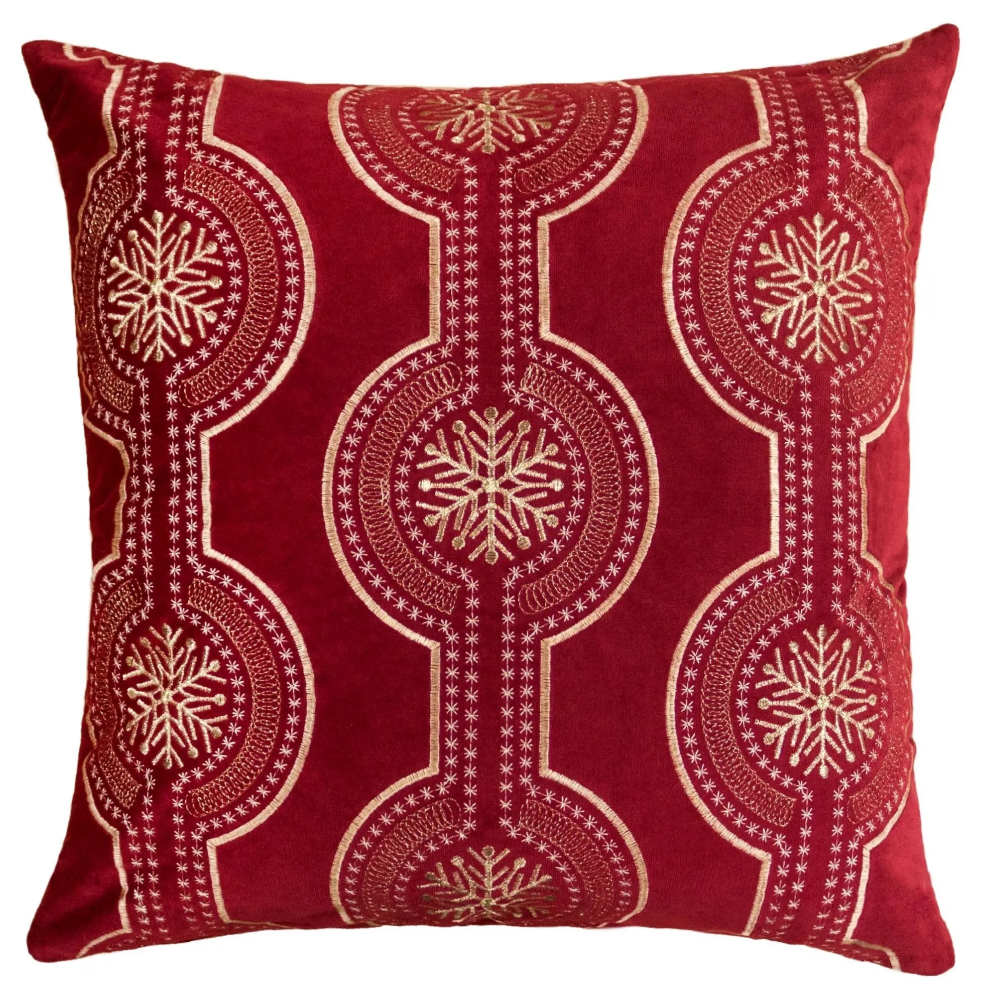 Red Holiday Embroidered Velvet Throw Pillow with Insert 20x20 Set of 2 by HouseOfZazla