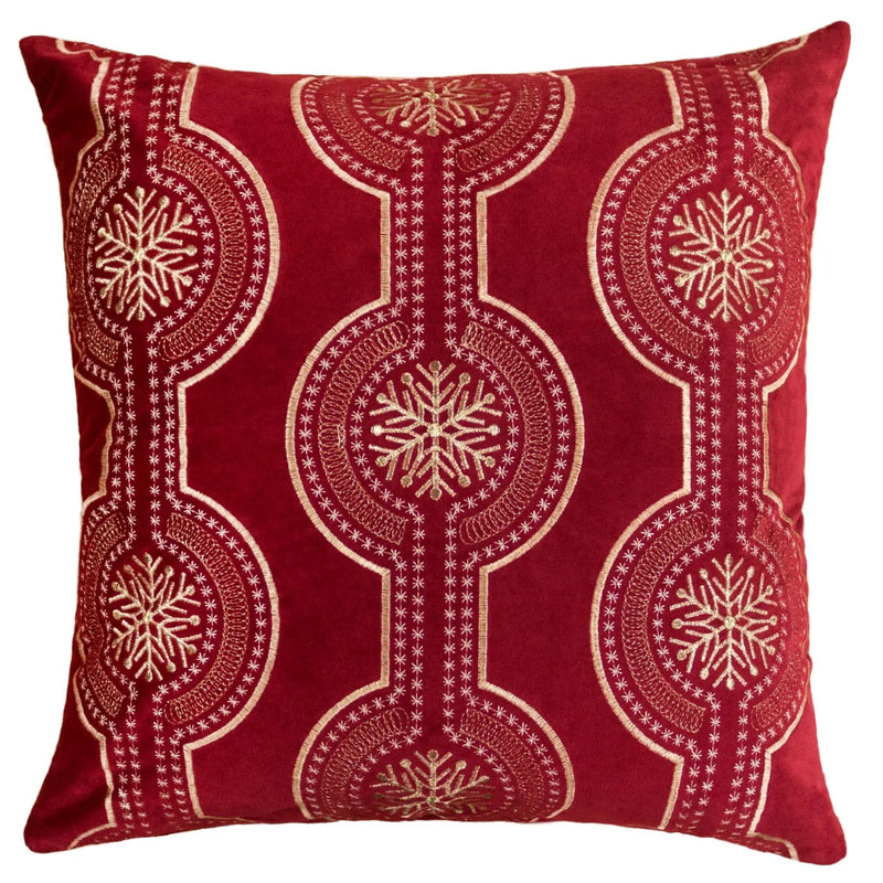 Red Holiday Embroidered Velvet Throw Pillow with Insert 20x20 Set of 2 by HouseOfZazla