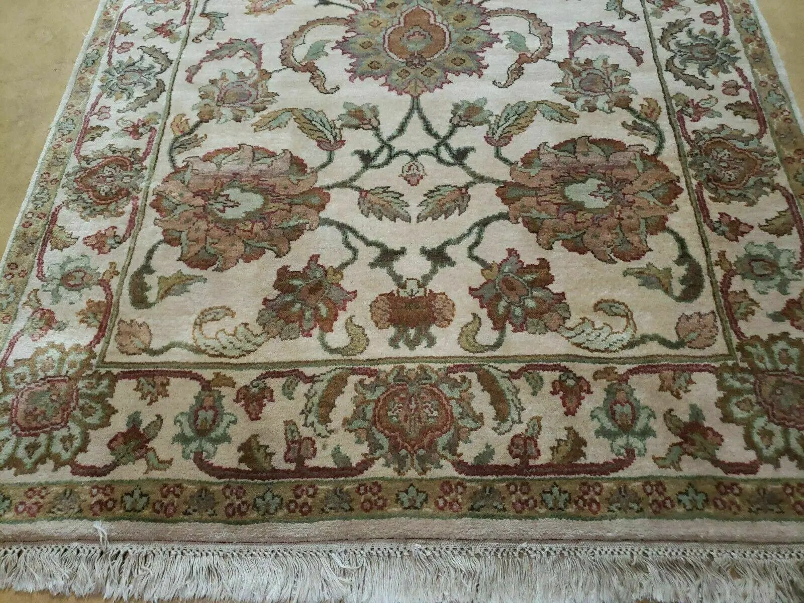 4x12 Vintage Oriental Runner Rug Hand Knotted Indian Agra Wool Tea Washed Beige by Jewel Rugs