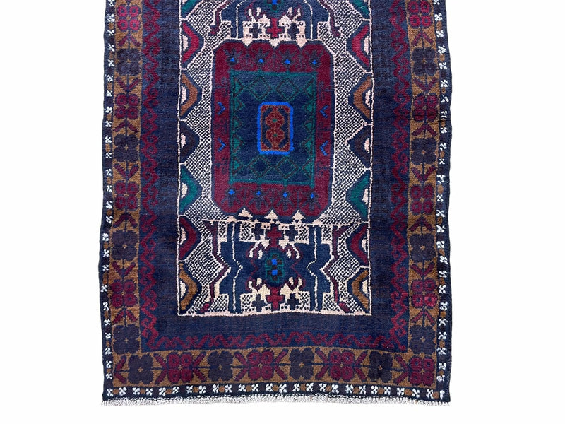 3 X 5 Vintage Handmade Tribal Wool Rug Balouchi Rug Afghan Rug Red Beige Nice by Jewel Rugs
