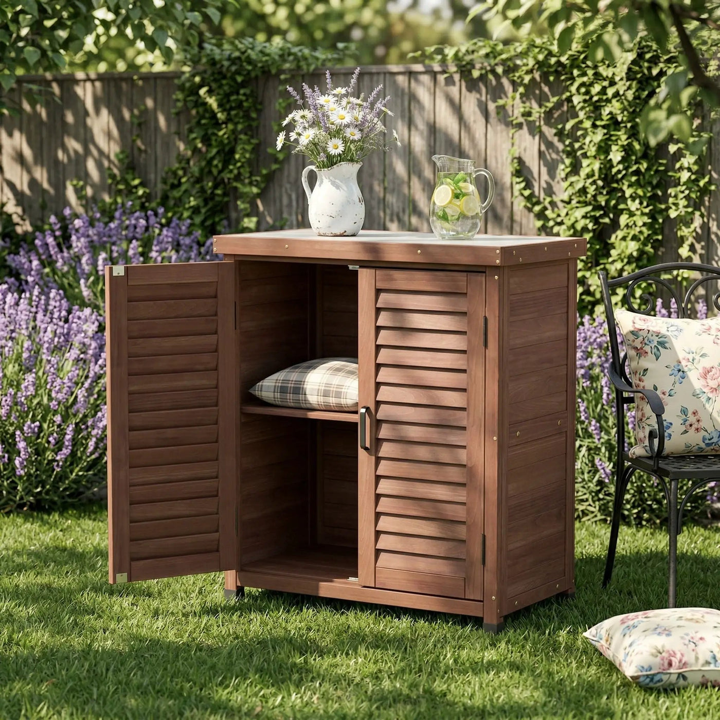 Potting Bench With Storage Cabinet And Metal Table Top For Outdoor by HouseOfZazla