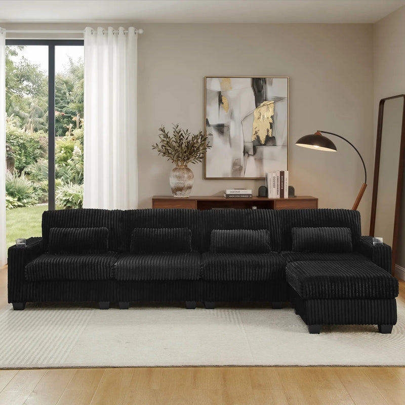 L-Shaped Corduroy Modular Sectional Sofa with Detachable Footrest by HouseOfZazla