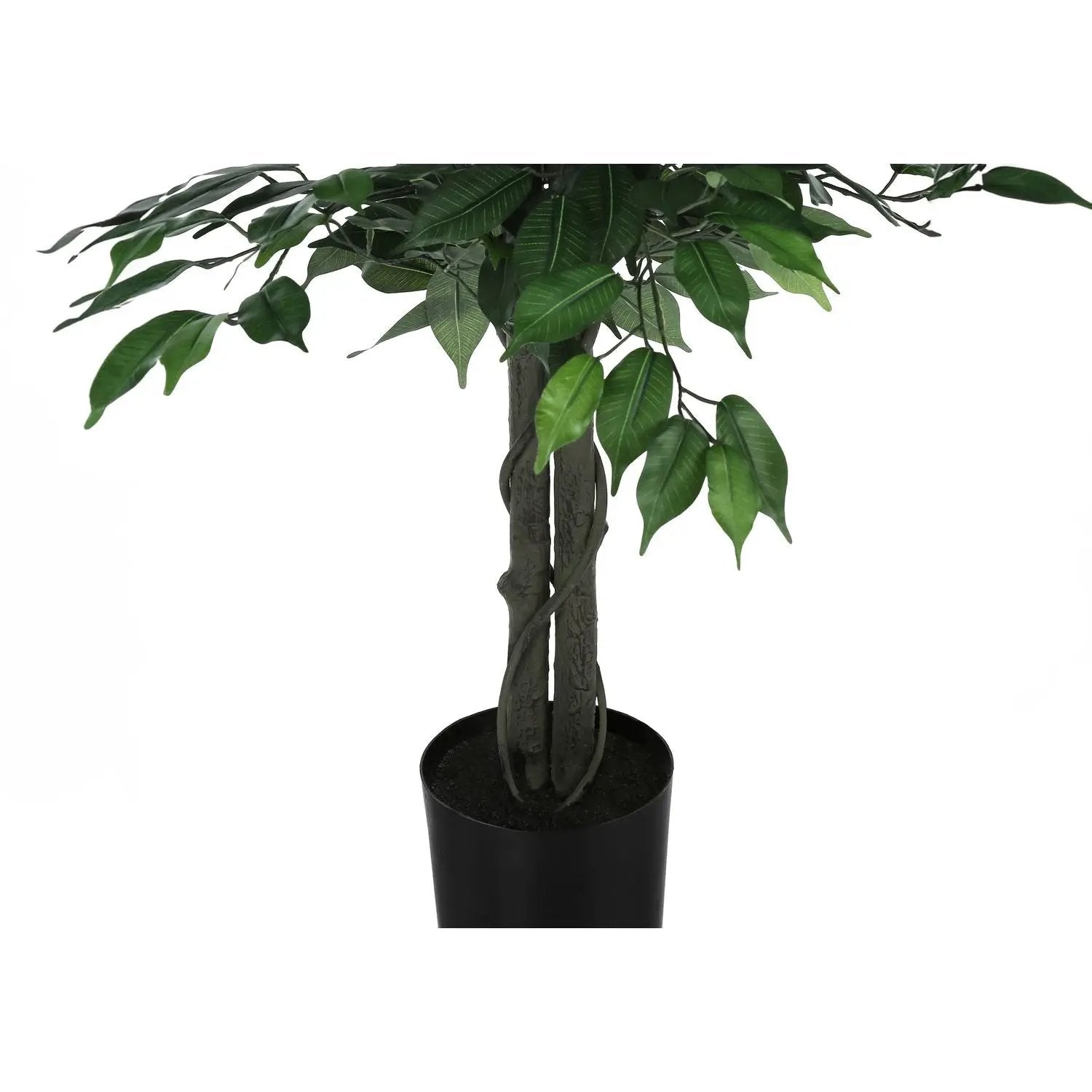 58" Tall, Artificial Plant, Ficus Tree, Indoor, Faux, Fake, Floor, Greenery, Potted, Decorative - Green / Black by Unique Piece Furniture