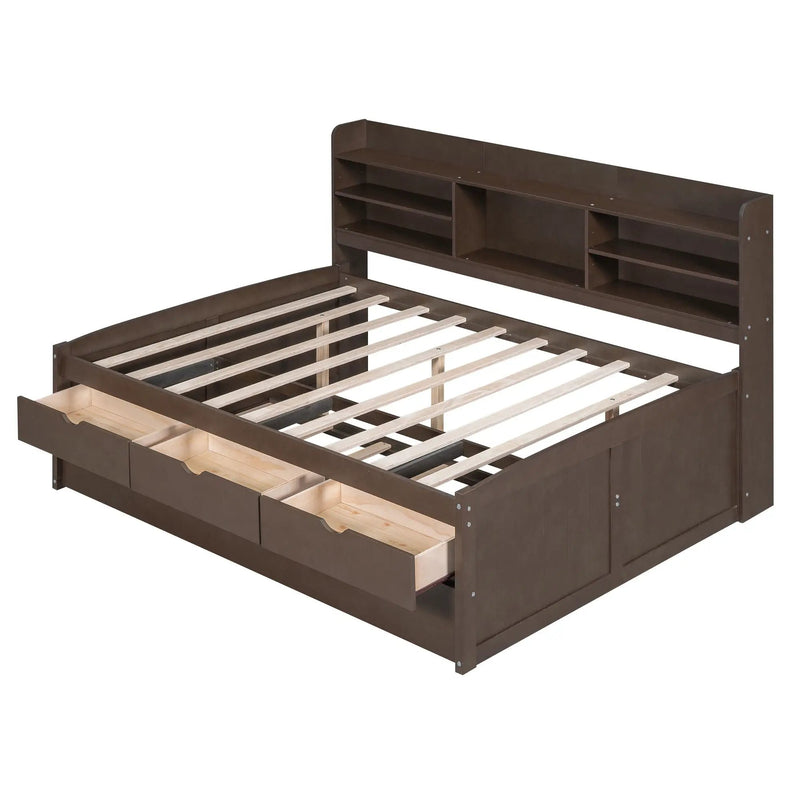 Captain Bed With Built In Bookshelves, 3 Storage Drawers, And Trundle by Unique Piece Furniture