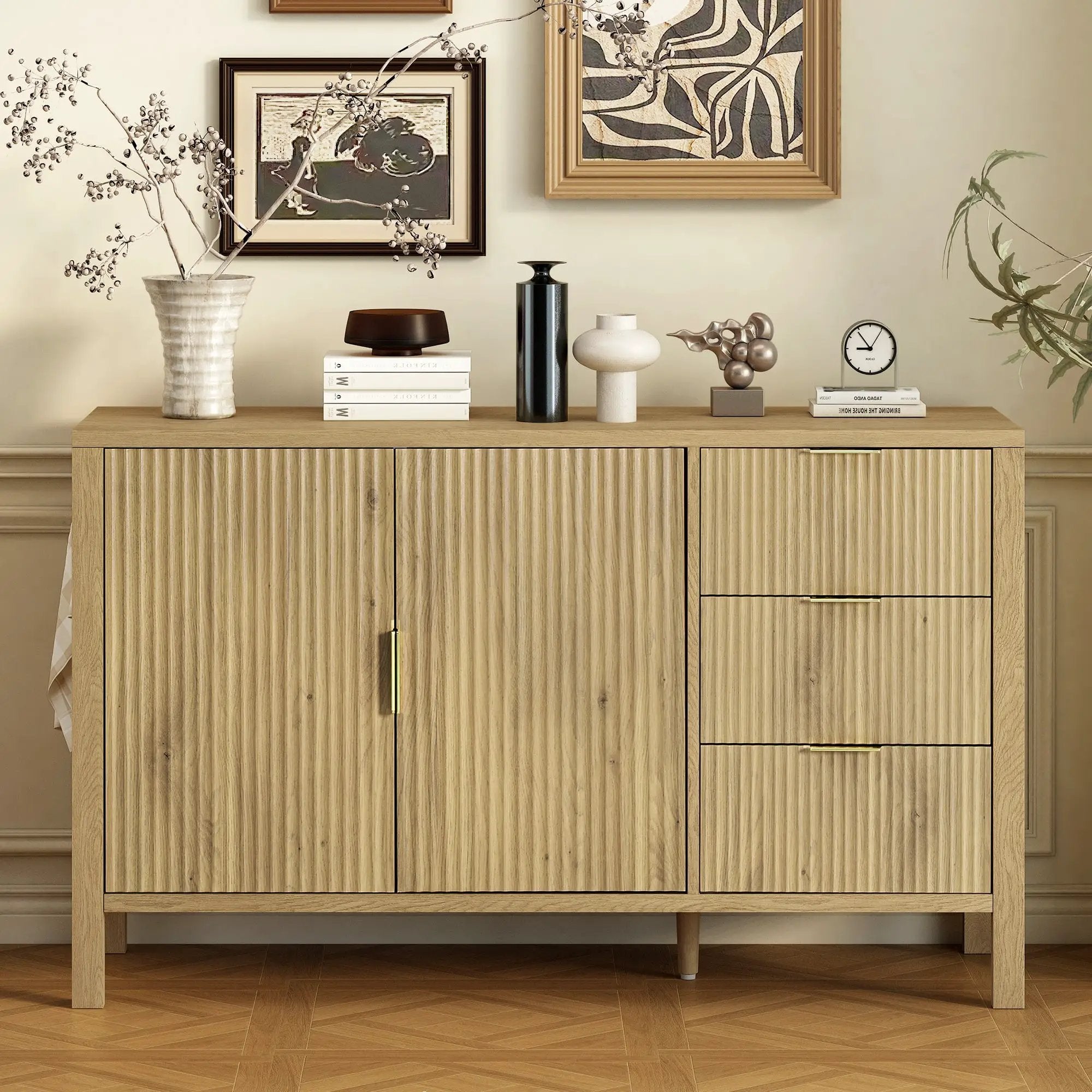 U-Style Modern Wave-Pattern Sideboard with 3 Drawers by HouseOfZazla
