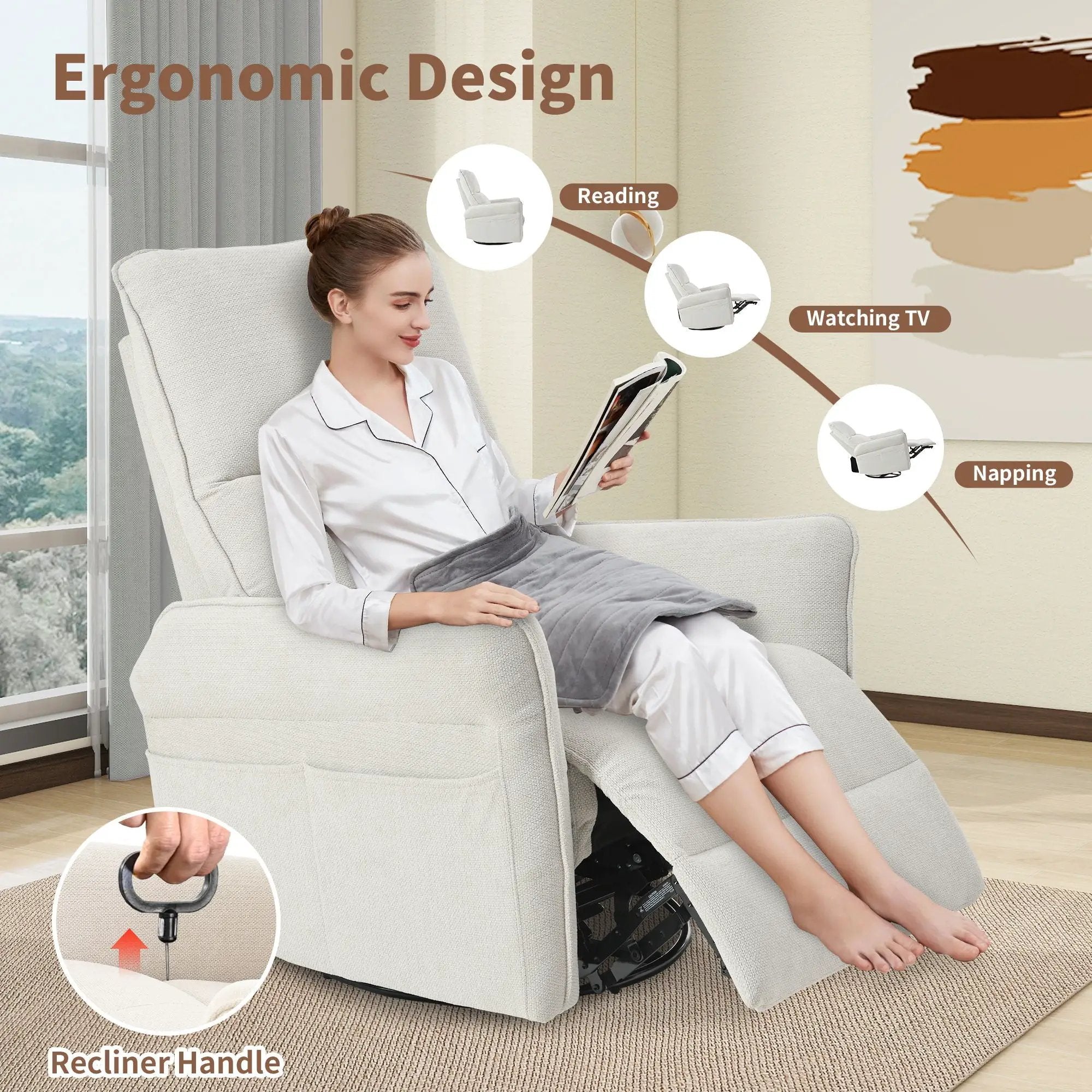 270° Power Swivel Rocker Glider Recliner Chair With USB Ports by Unique Piece Furniture