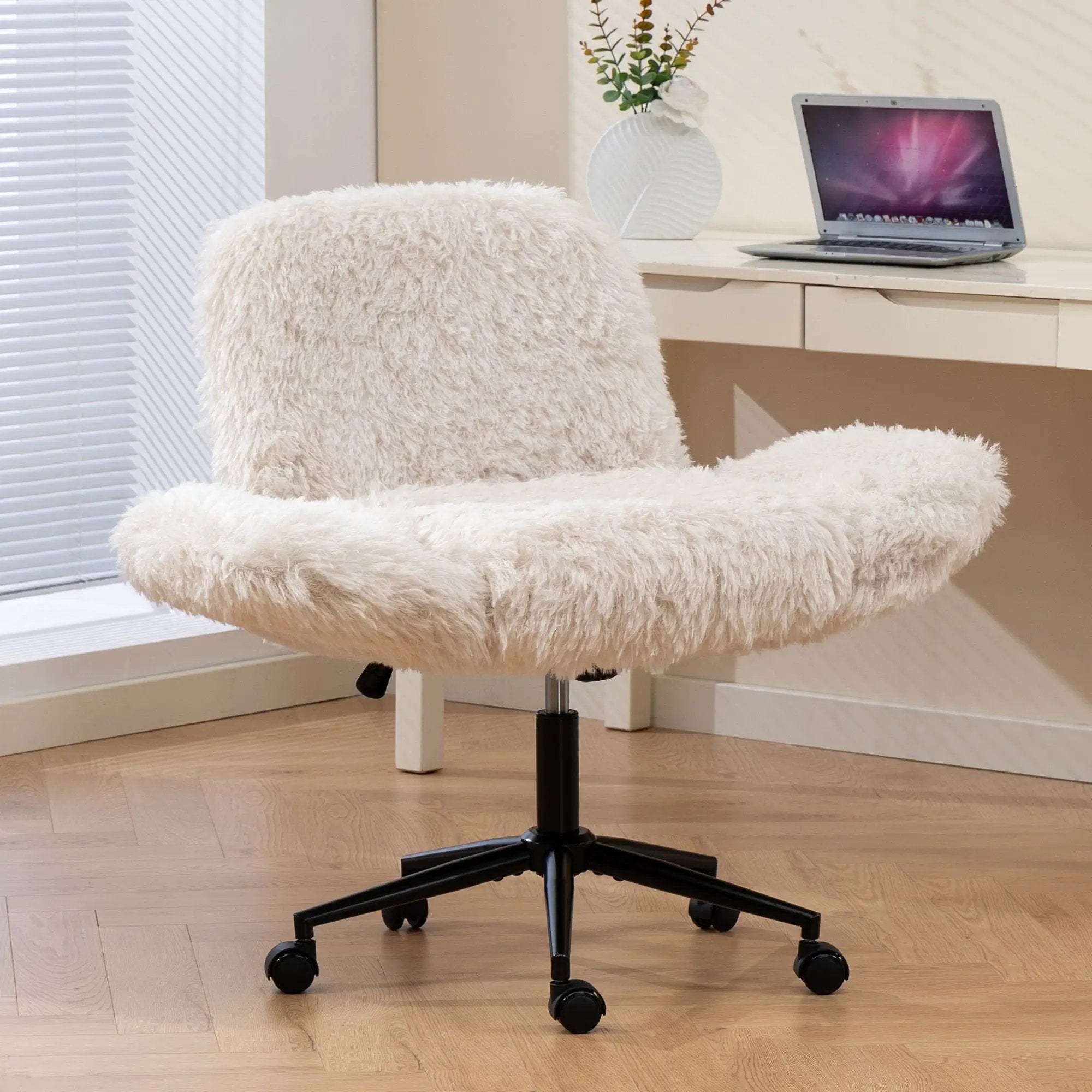 Swivel Chair With Adjustable Armrests And Wheels For Home Office - Beige by HouseOfZazla