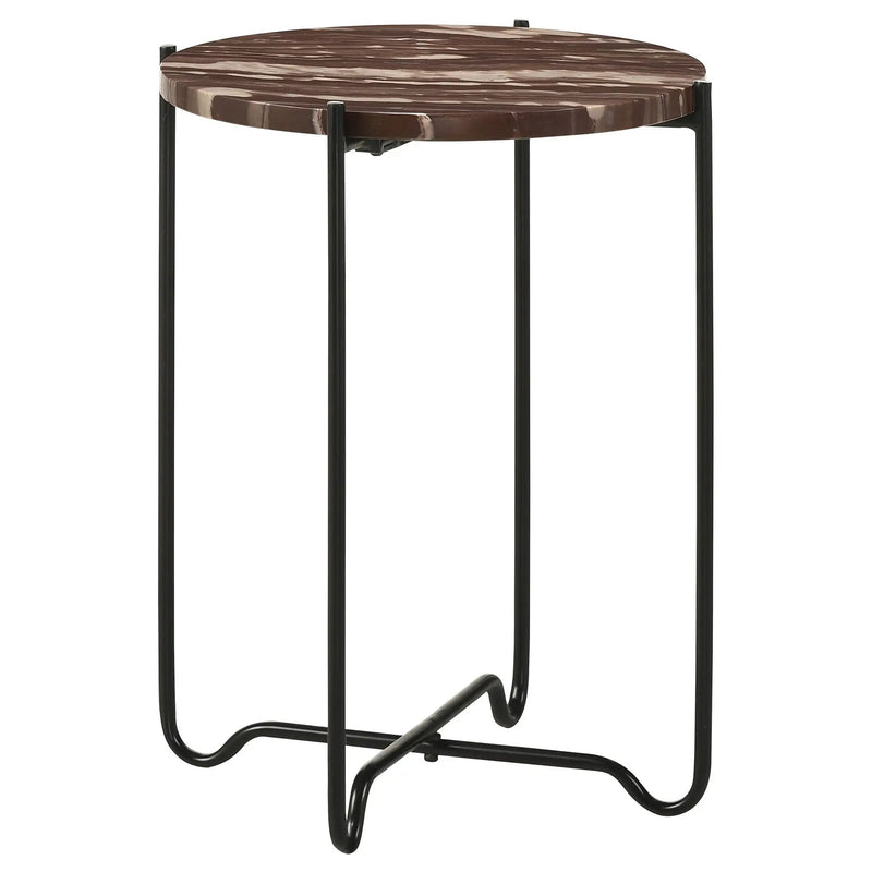 Latifa Round Marble Top Accent Side Table Red and Black by Unique Piece Furniture