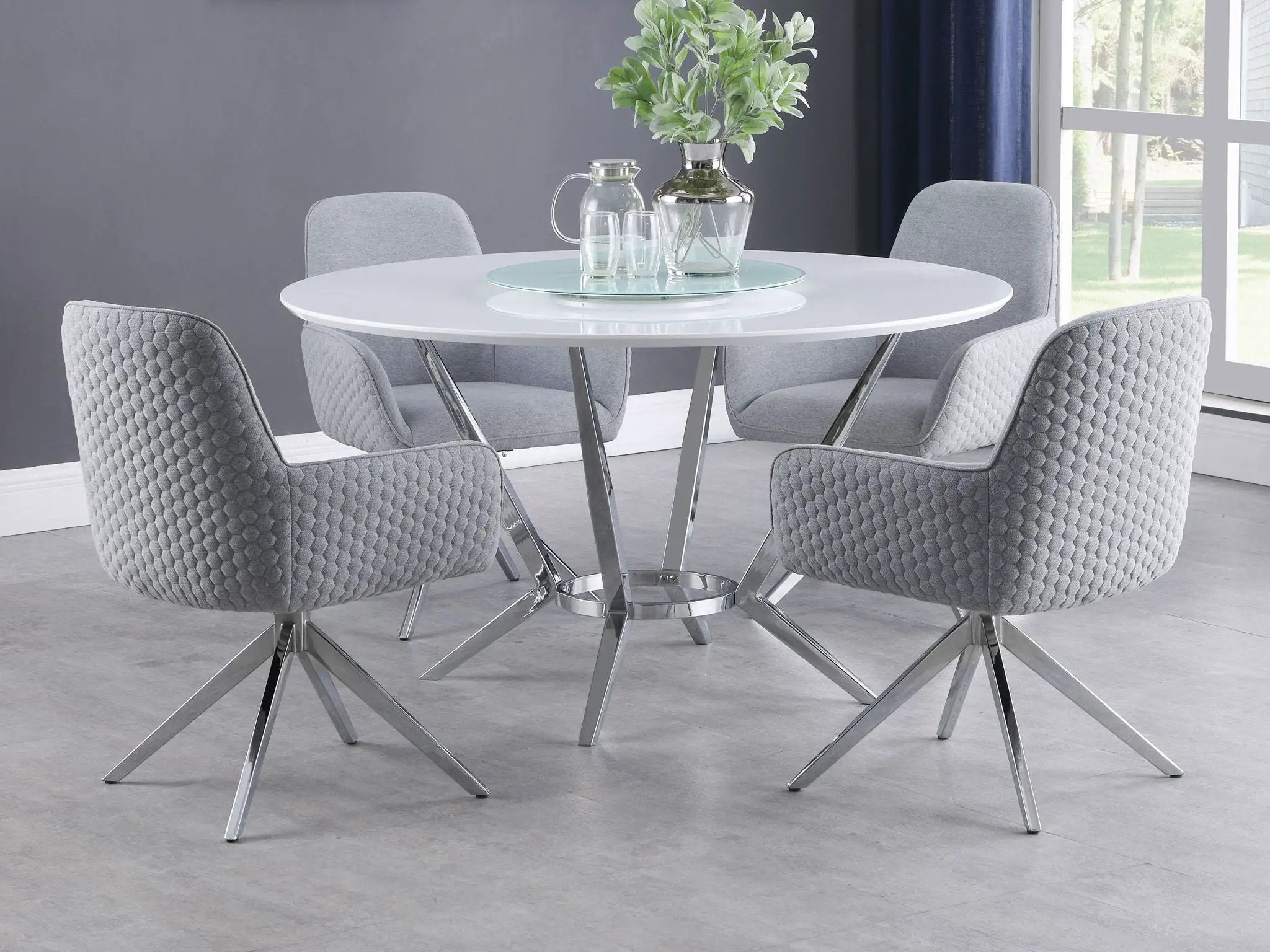 Abby Round 54-inch Lazy Susan Dining Table White High Gloss by Unique Piece Furniture