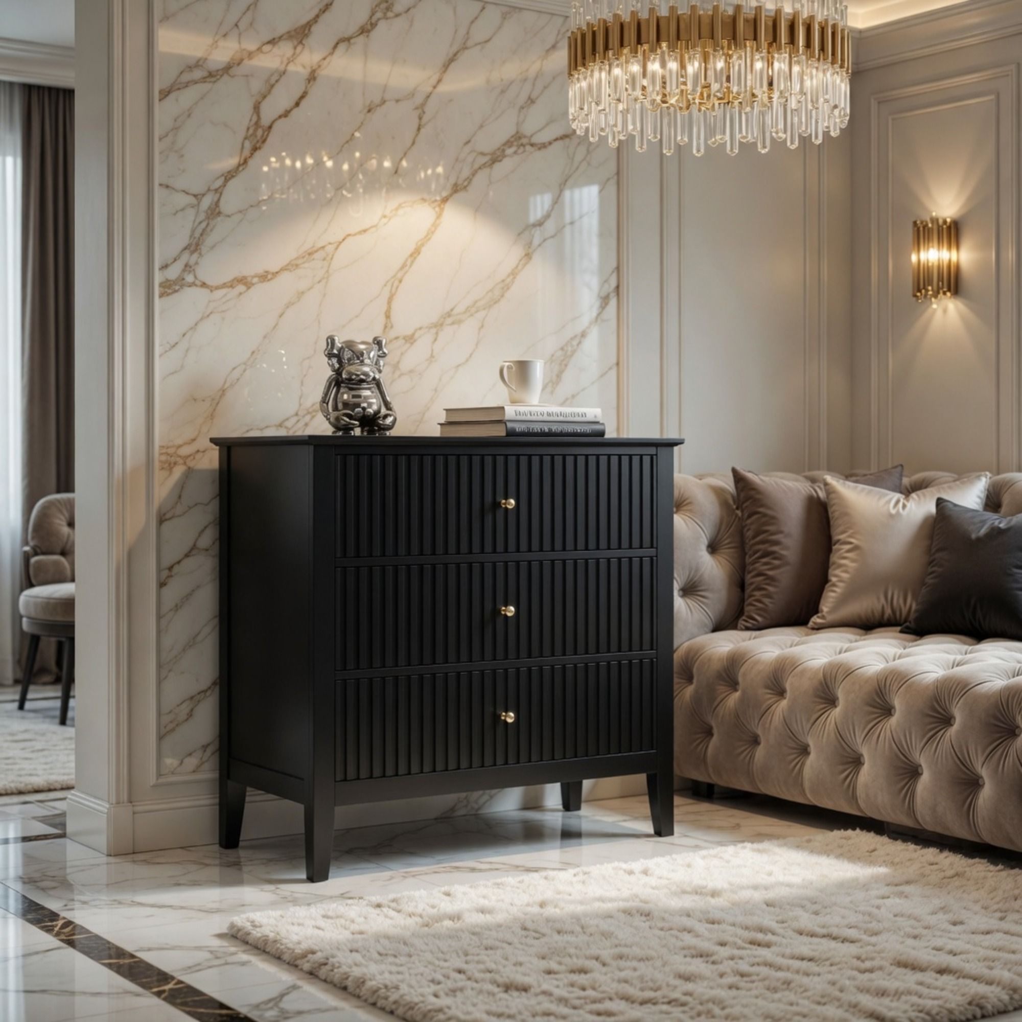 Fluted 3 Drawer Nightstand With Soft Close Slides by HouseOfZazla