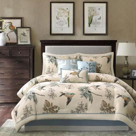7 Piece Printed Cotton Twill Comforter Set Khaki King by HouseOfZazla