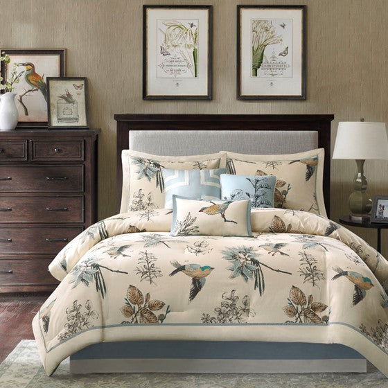 7 Piece Printed Cotton Twill Comforter Set Khaki King by HouseOfZazla
