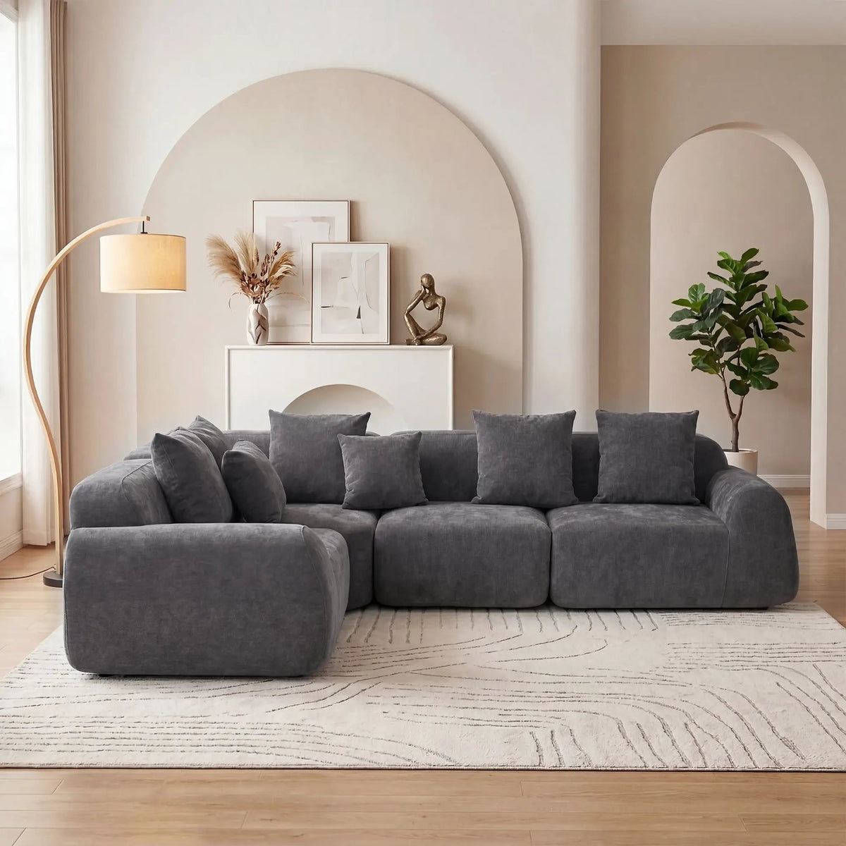 Oversized Cloud Velvet Curved Sectional Couch - 118' by HouseOfZazla