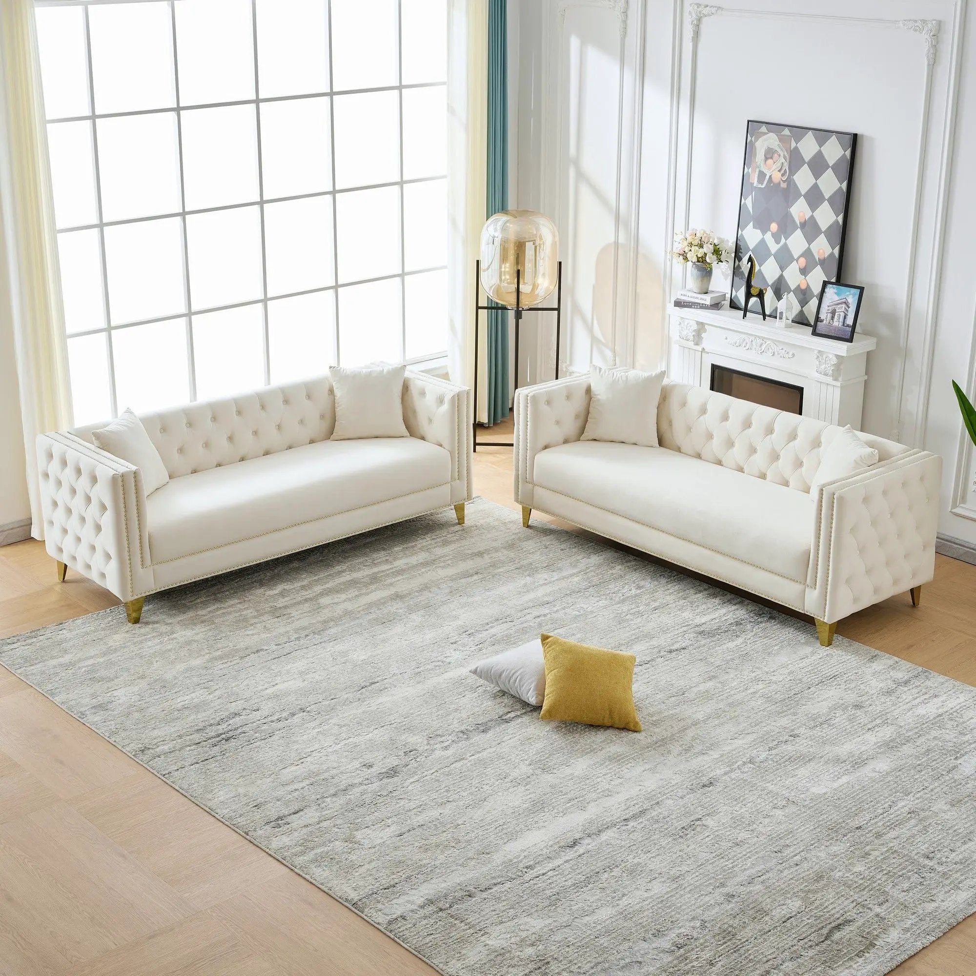 Deep Seat Sofa With Button Nailhead, Square Arm Couches by Unique Piece Furniture