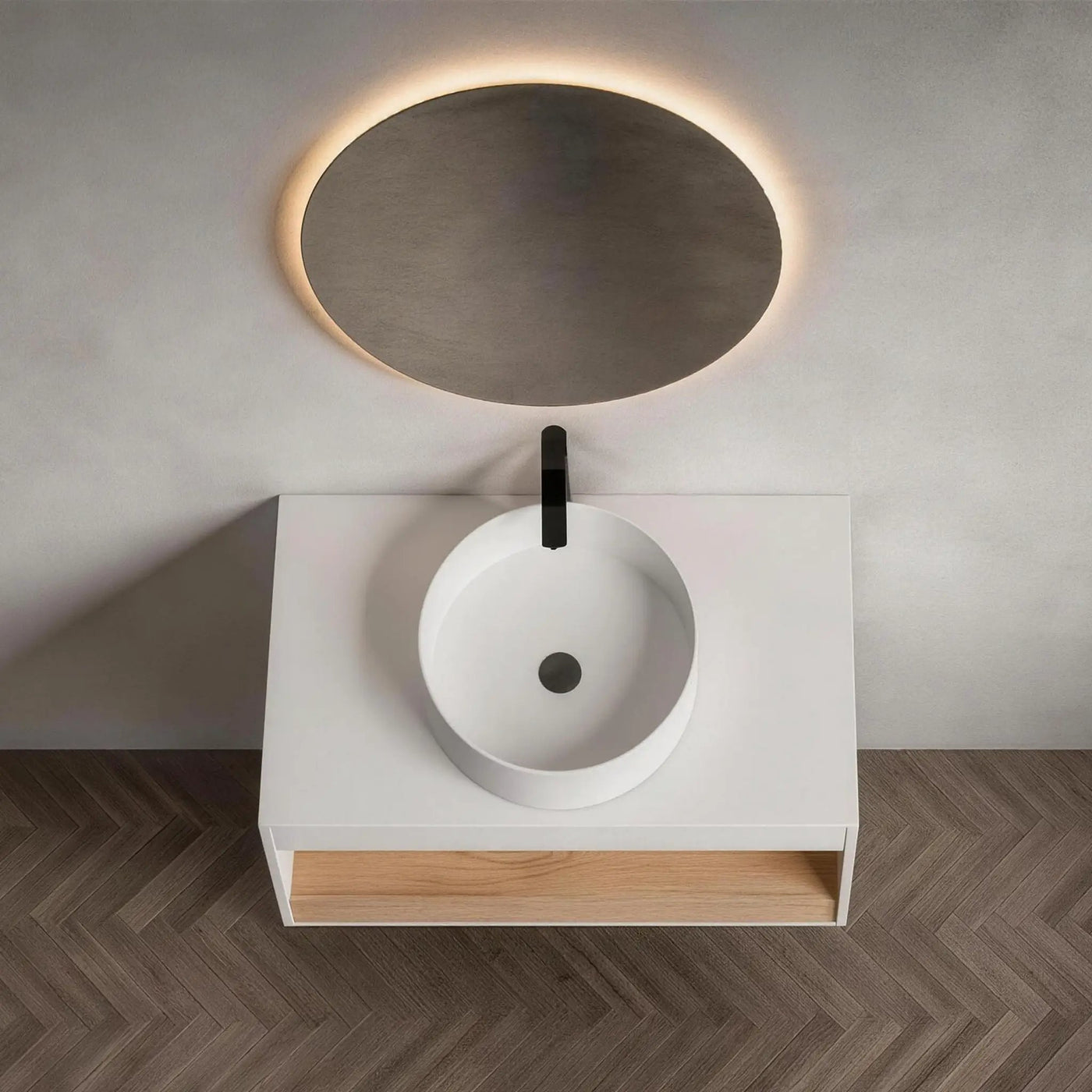 Floating Bathroom Vanity With Glossy Round Vessel Sink by Unique Piece Furniture