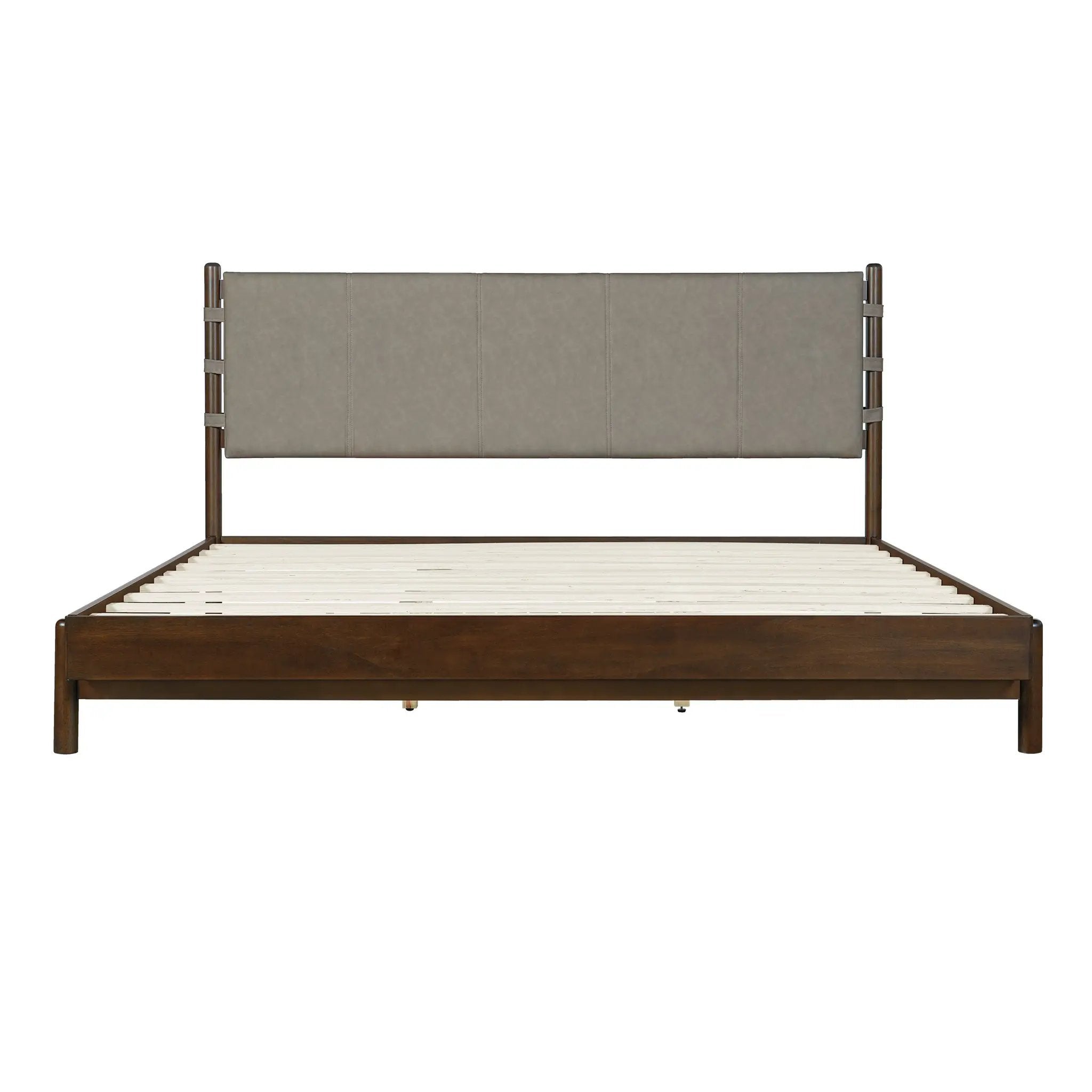 Premium Rubber Wood Platform Bed Frame, King Size with Headboard by HouseOfZazla