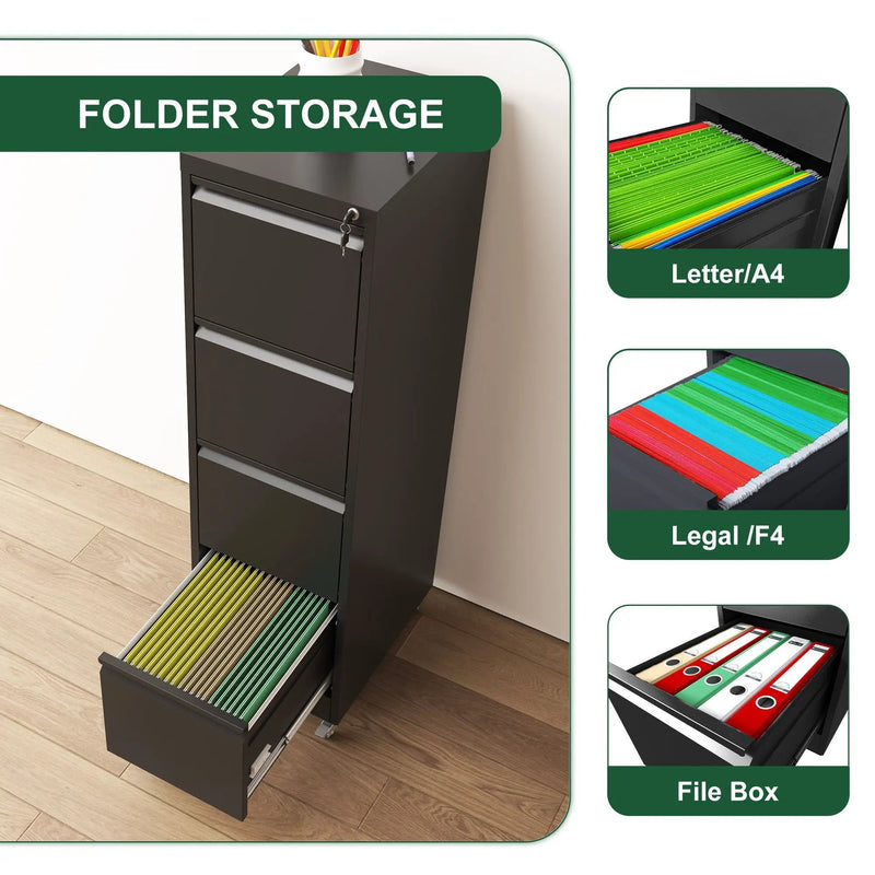Drawer Metal Locking Vertical File Cabinet With Wheels Heavy Duty Lockable Storage by Unique Piece Furniture
